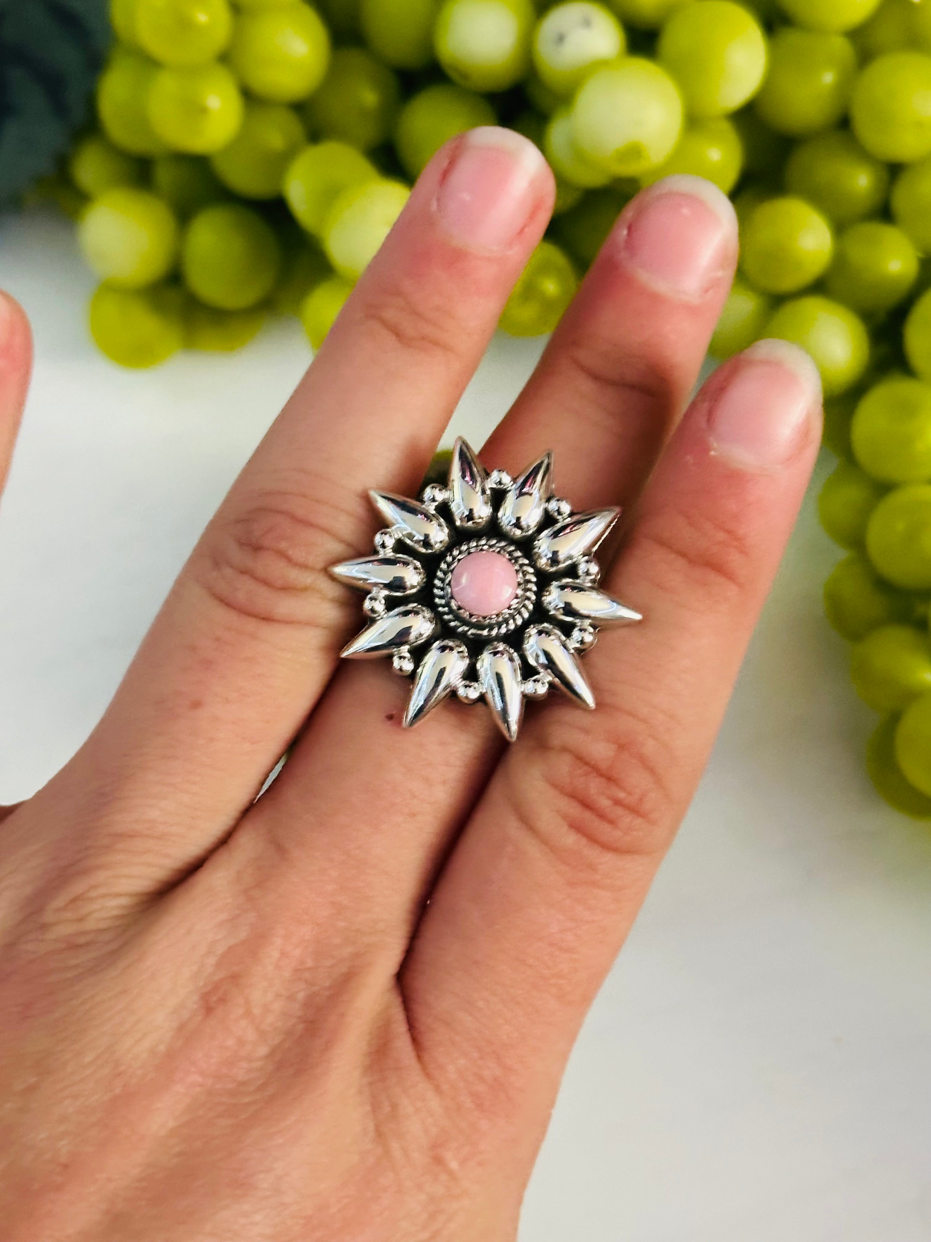 Southwest Handmade Pink Conch & Sterling Silver Adjustable Ring