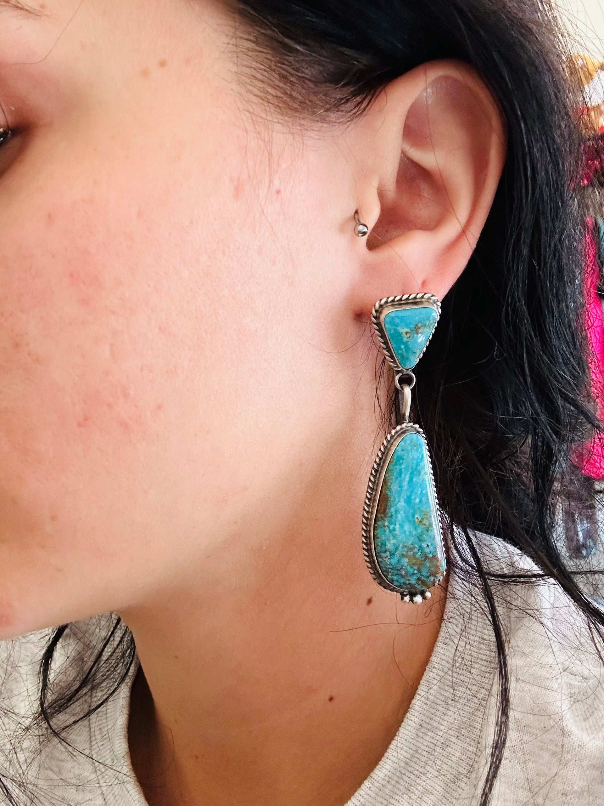 Judith Dixon Kingman Turquoise & Sterling Silver Post Dangle Earrings