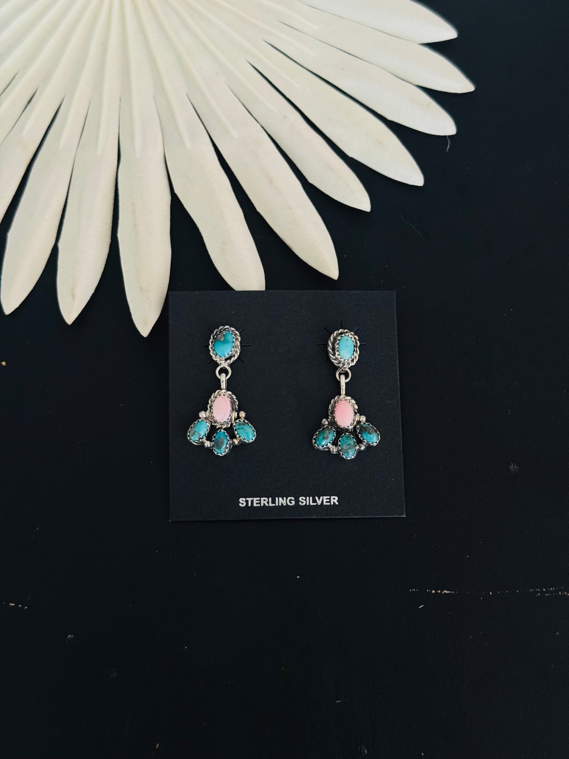 Navajo Made Multi Stone & Sterling Silver Post Dangle Earrings