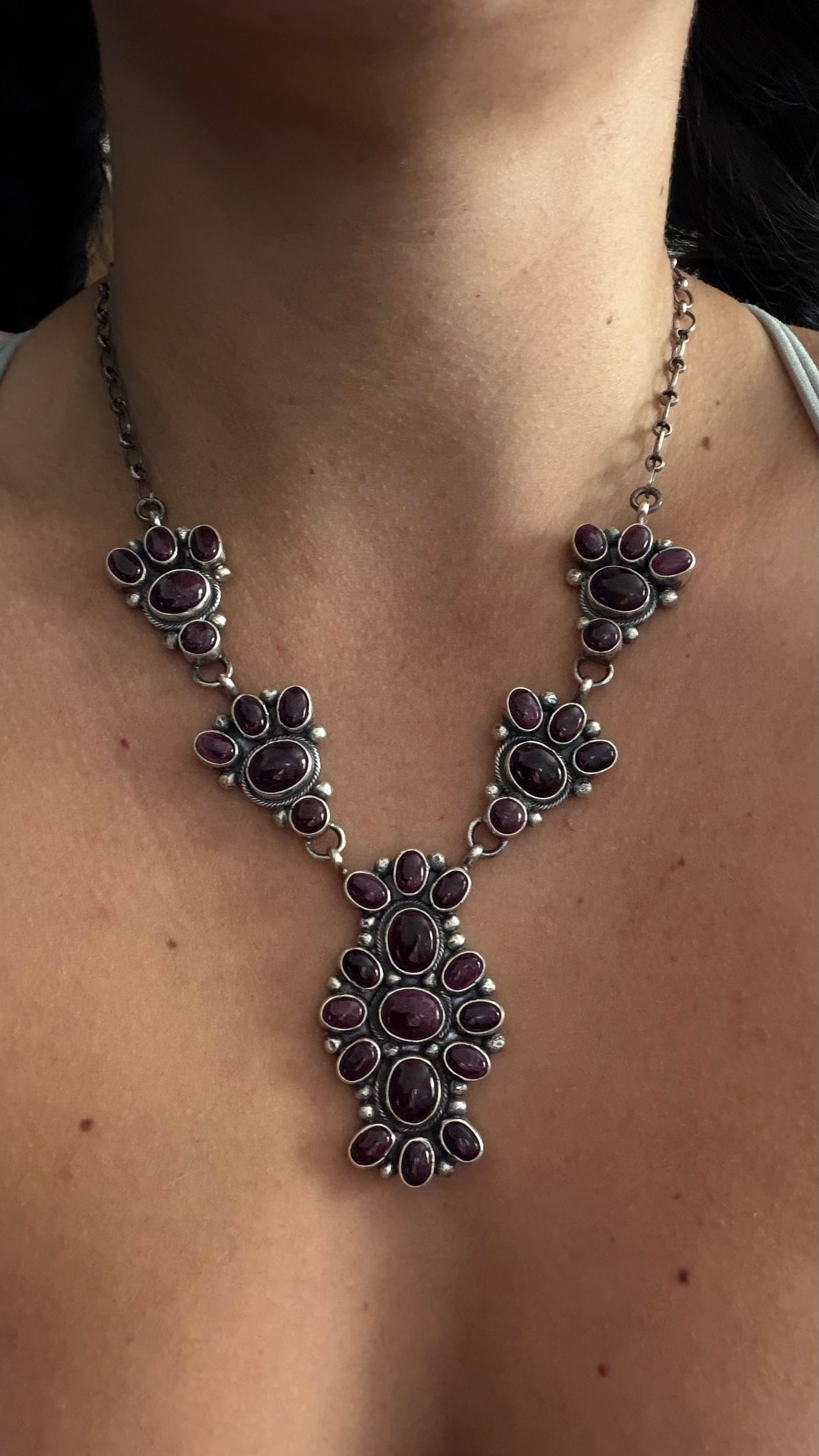 Sheila Becenti Purple Spiny Oyster & Sterling Silver Cluster Necklace Set