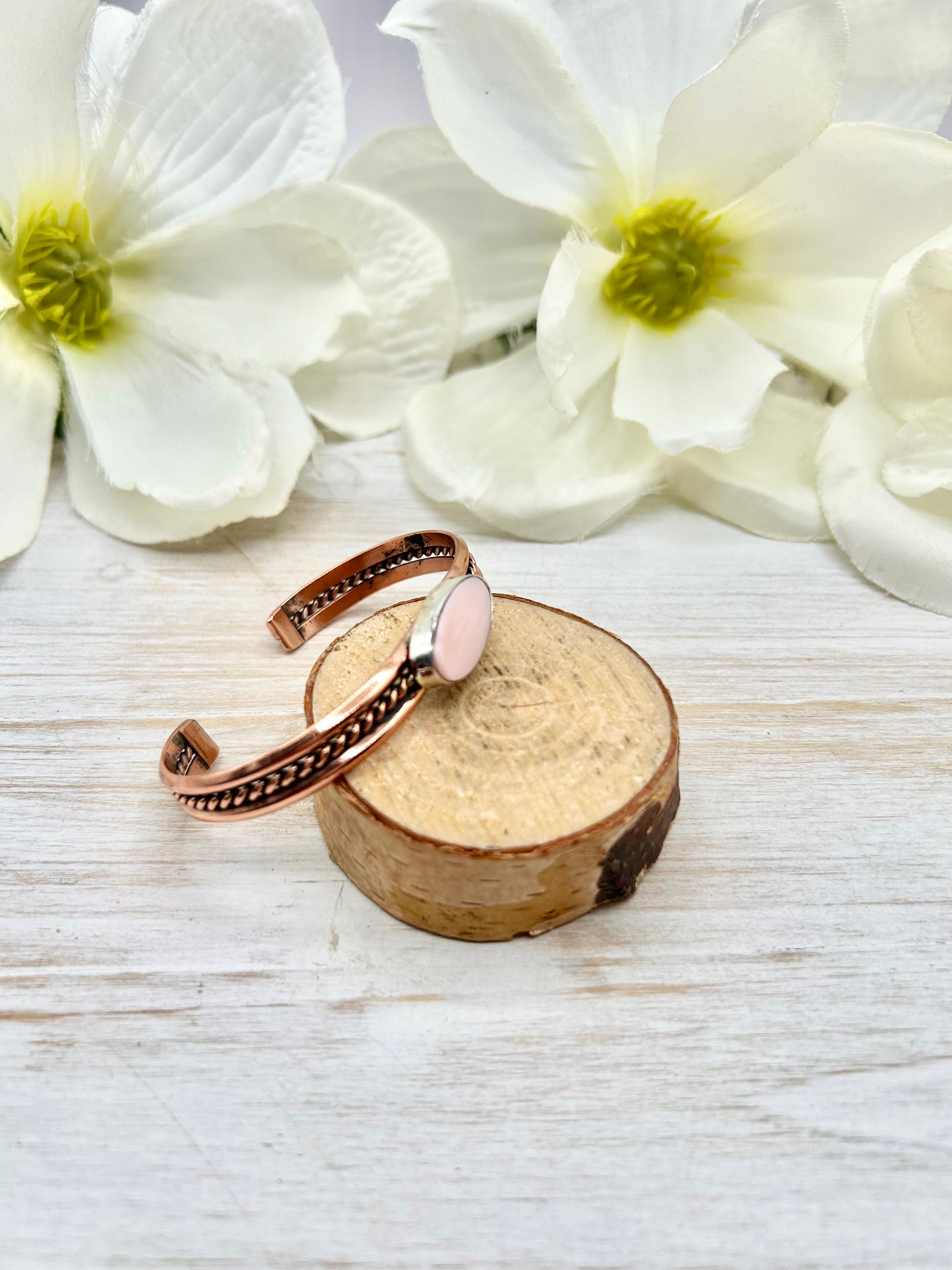 Navajo Made Pink Conch & Copper Cuff Bracelet