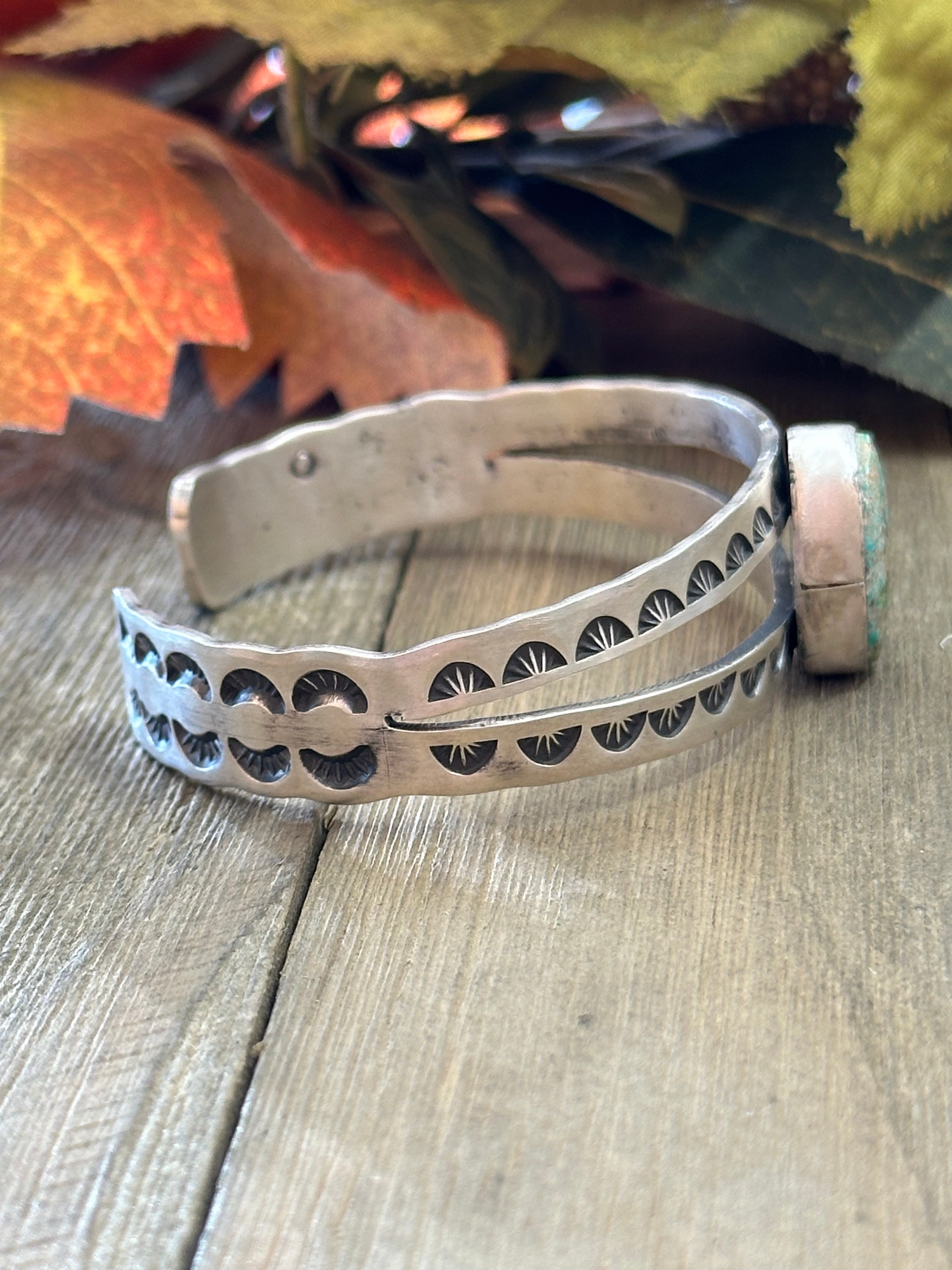 Navajo Made Sonoran Mountain Turquoise & Sterling Silver Cuff Bracelet.