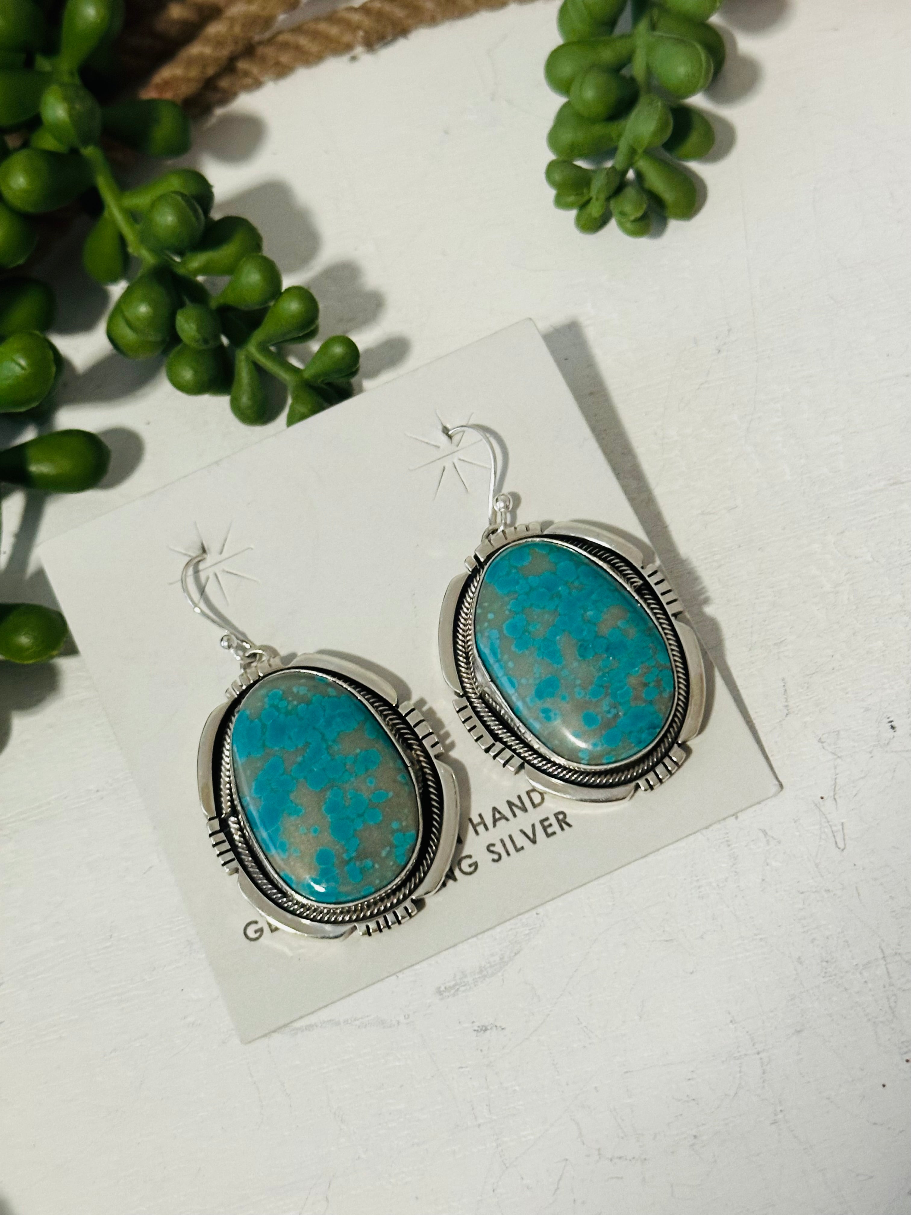 Navajo Made Kingman Turquoise & Sterling Silver Dangle Earrings