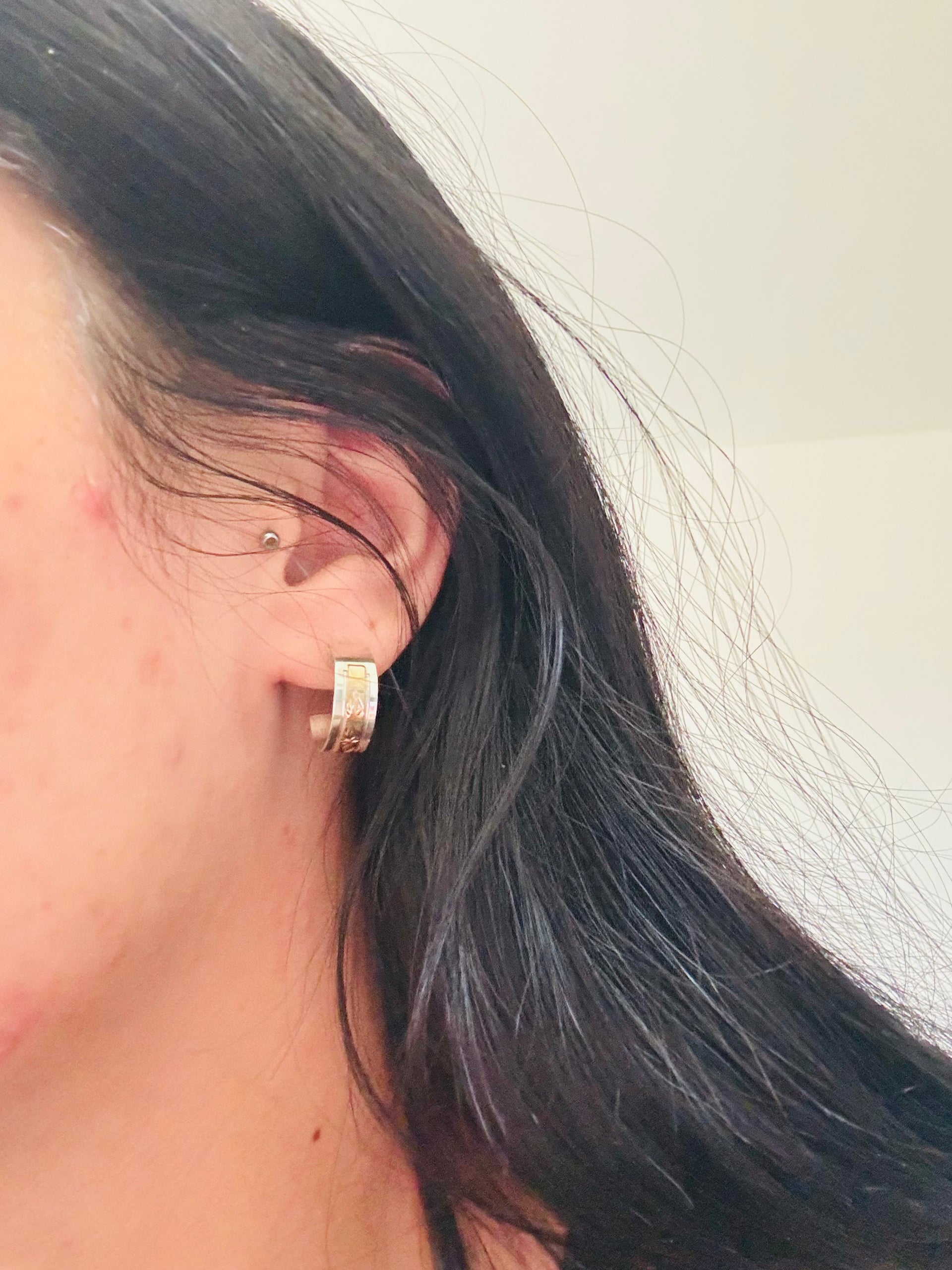 Navajo Made 14K Gold Fill & Sterling Silver Post Hoop Earrings