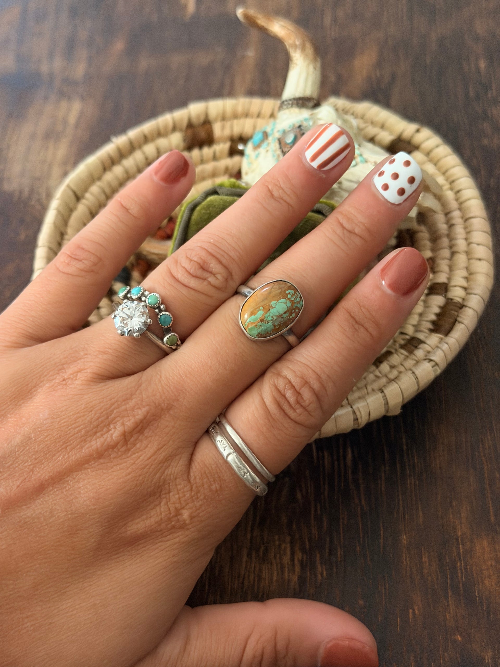 Navajo Made Royston Turquoise & Sterling Silver Ring Size 7.25