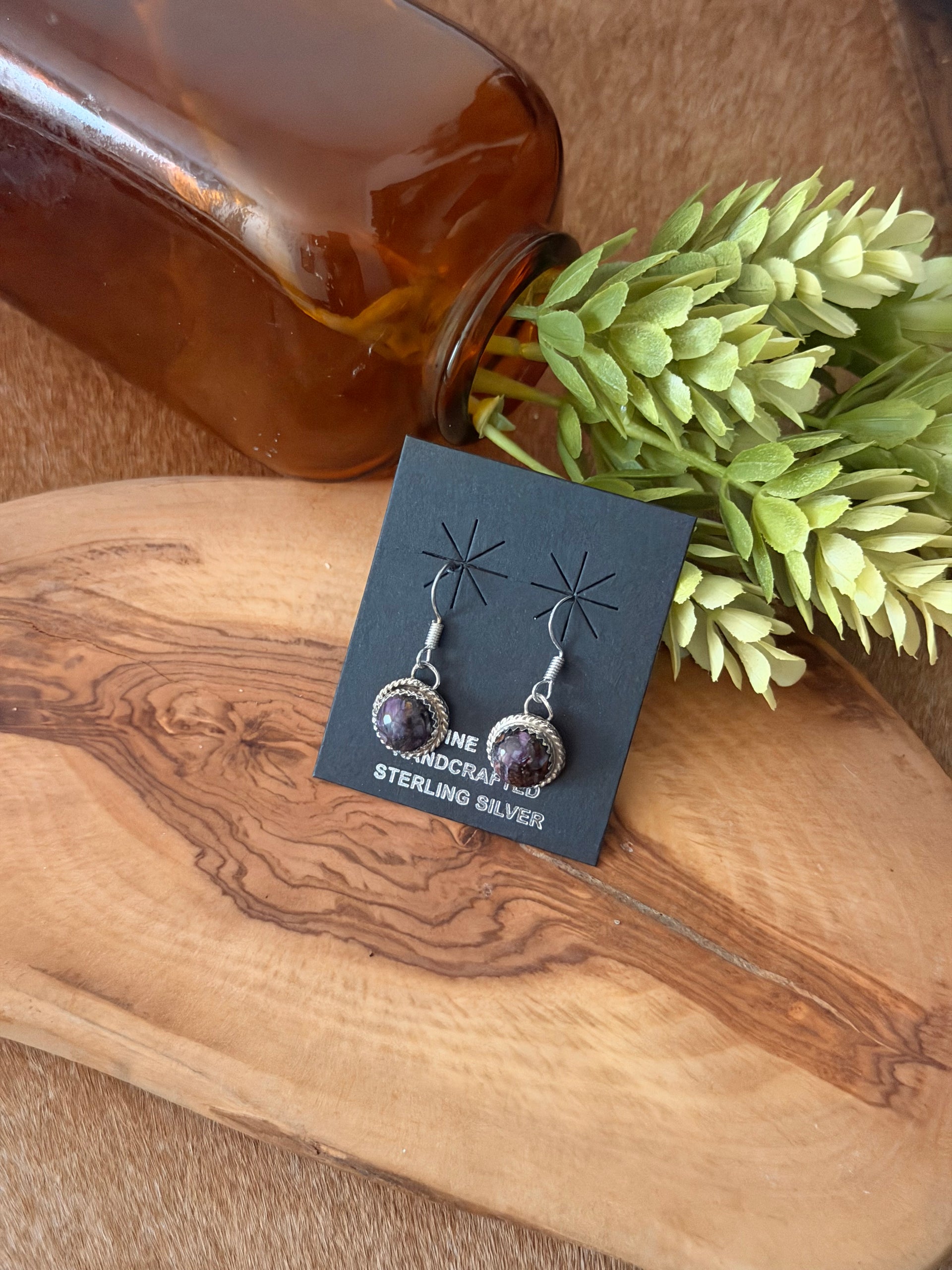 Esther White Purple Spiny Oyster & Sterling Silver Dangle Earrings