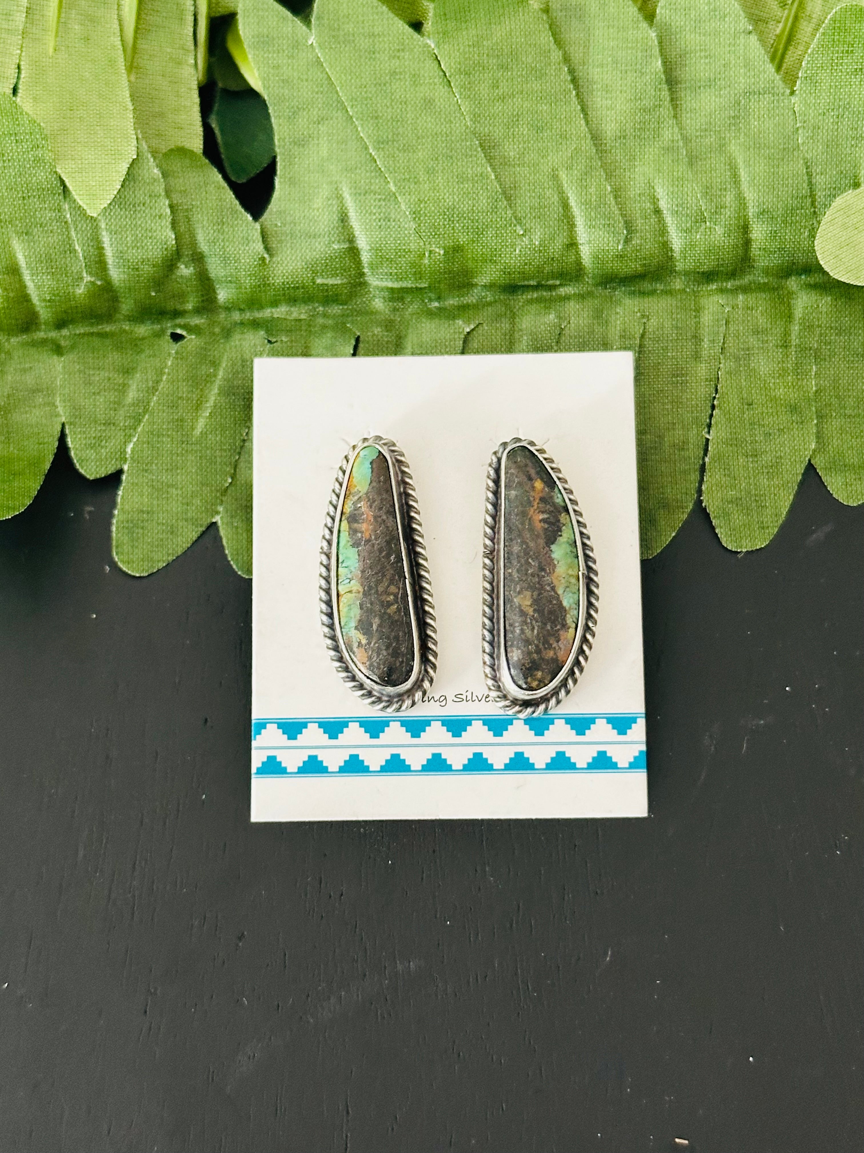 Pete Skeets Black Jack Turquoise & Sterling Silver Post Earrings