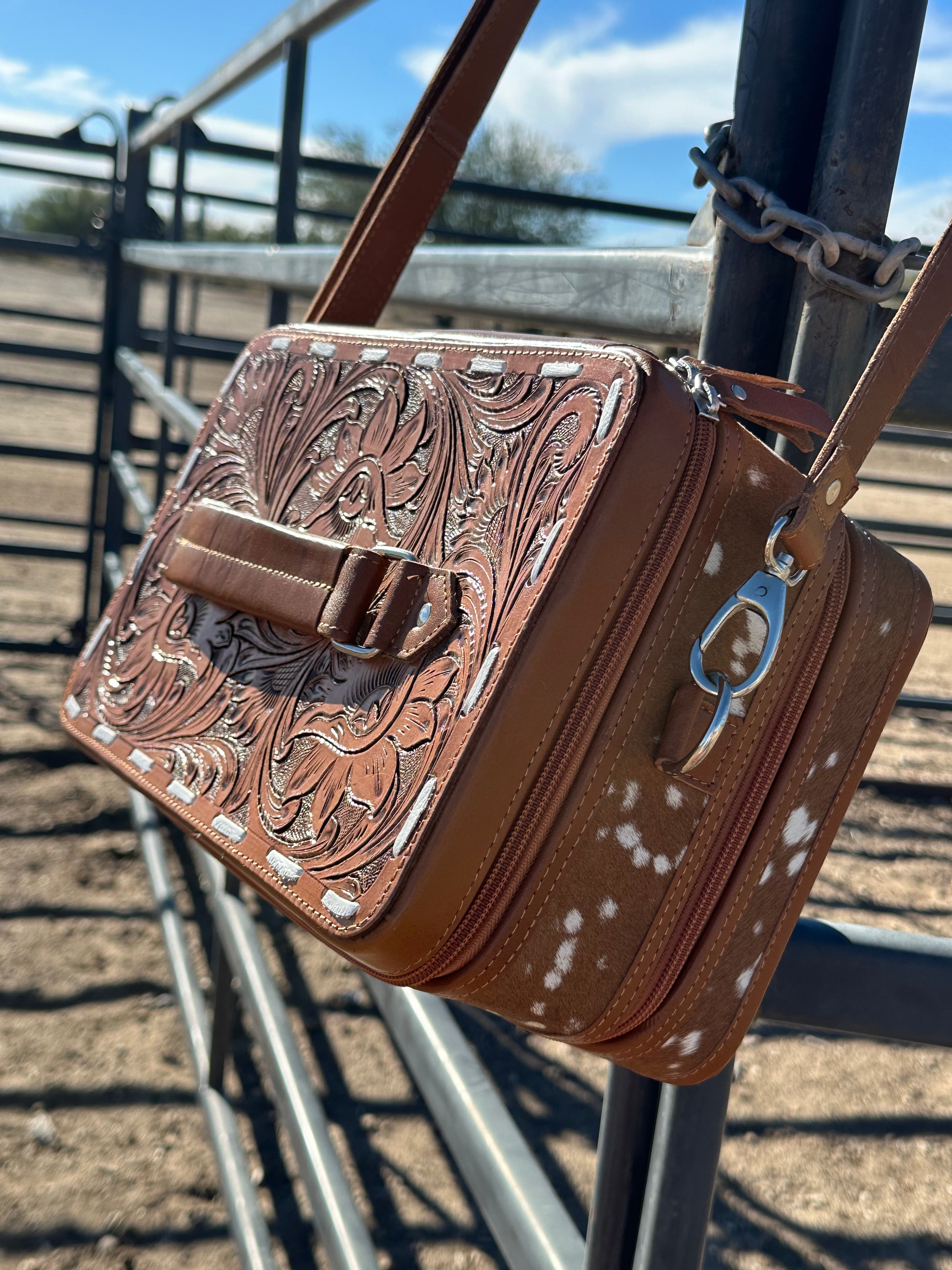 Double Layered Genuine Tooled Leather & Cowhide Jewelry Box