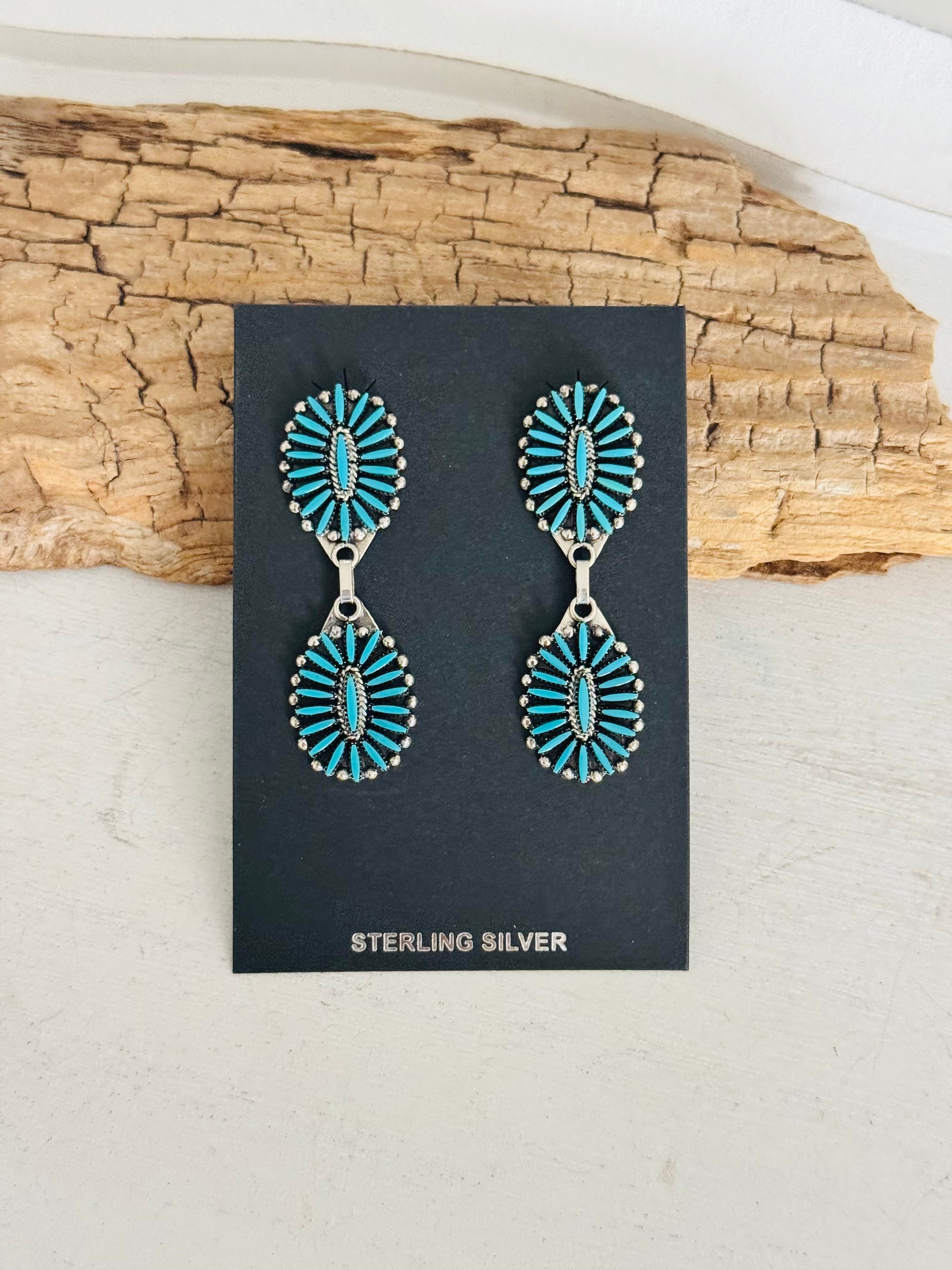 Owa Leon Fritz Kingman Turquoise & Sterling Silver Post Dangle Cluster Earrings
