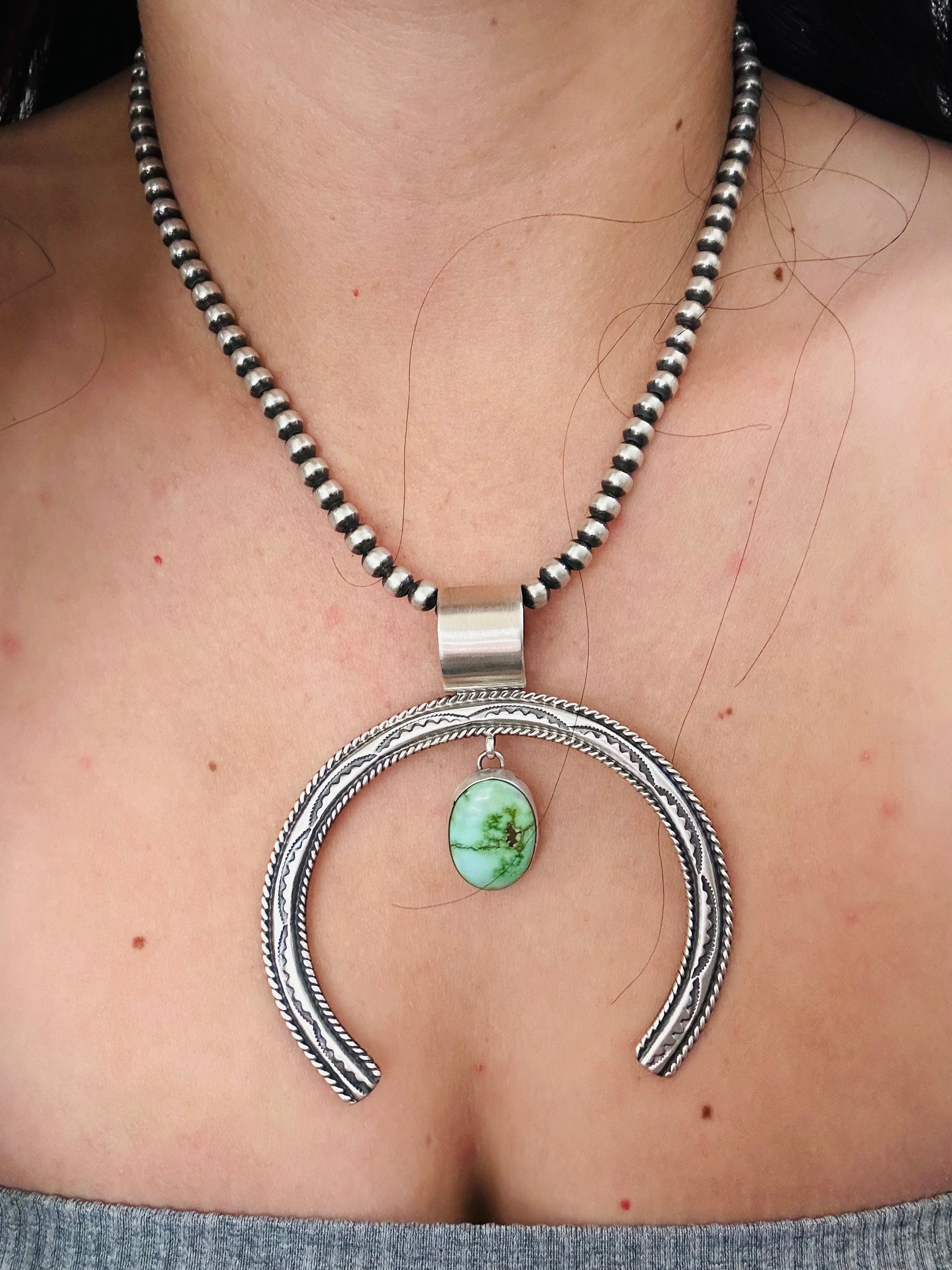 Navajo Made Sonoran Gold Turquoise & Sterling Silver Naja Pendant