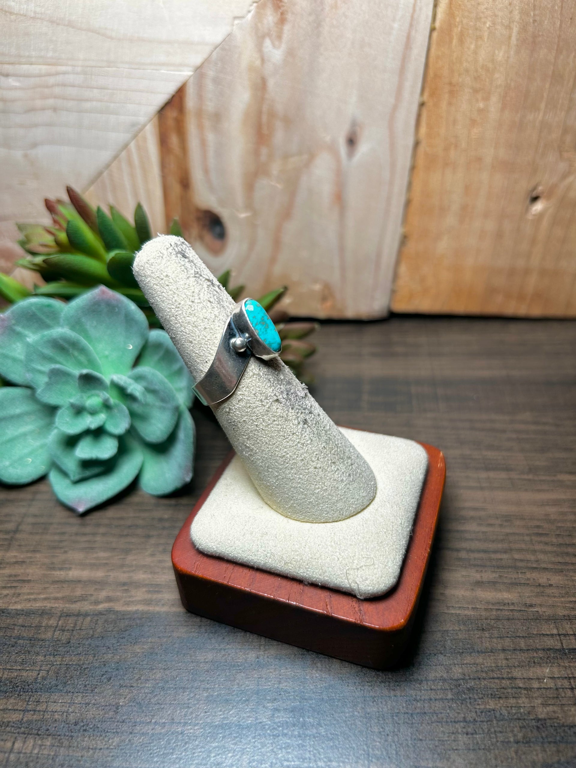 Navajo Made Kingman Turquoise & Sterling Silver Ring Size 6.25