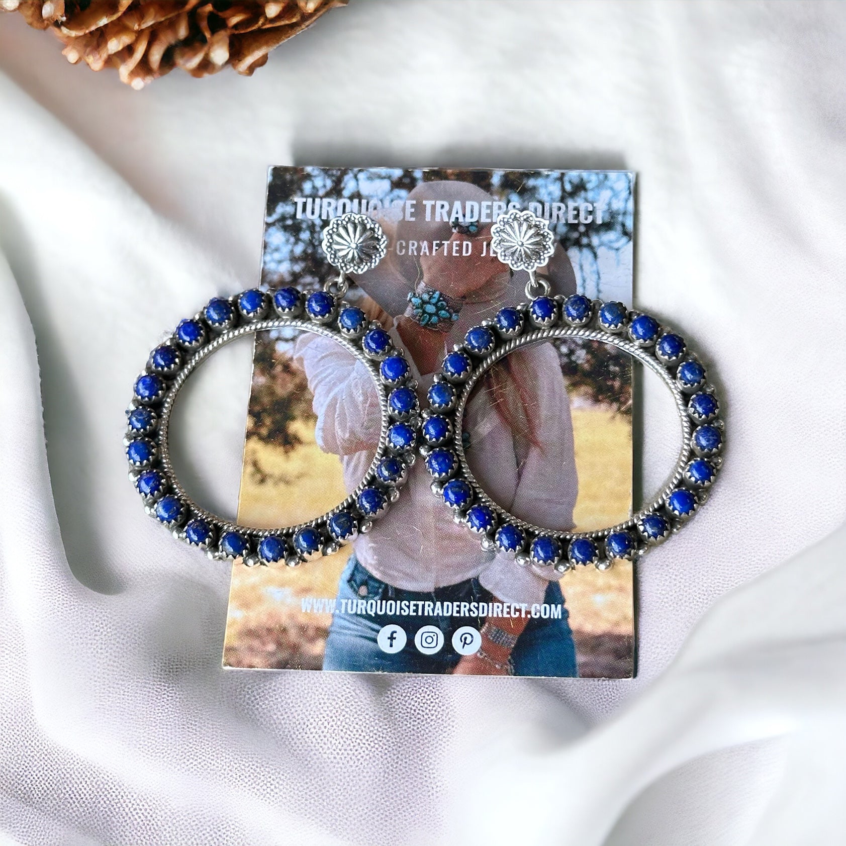 Southwest Handmade Lapis & Sterling Silver Post Dangle Cluster Earrings