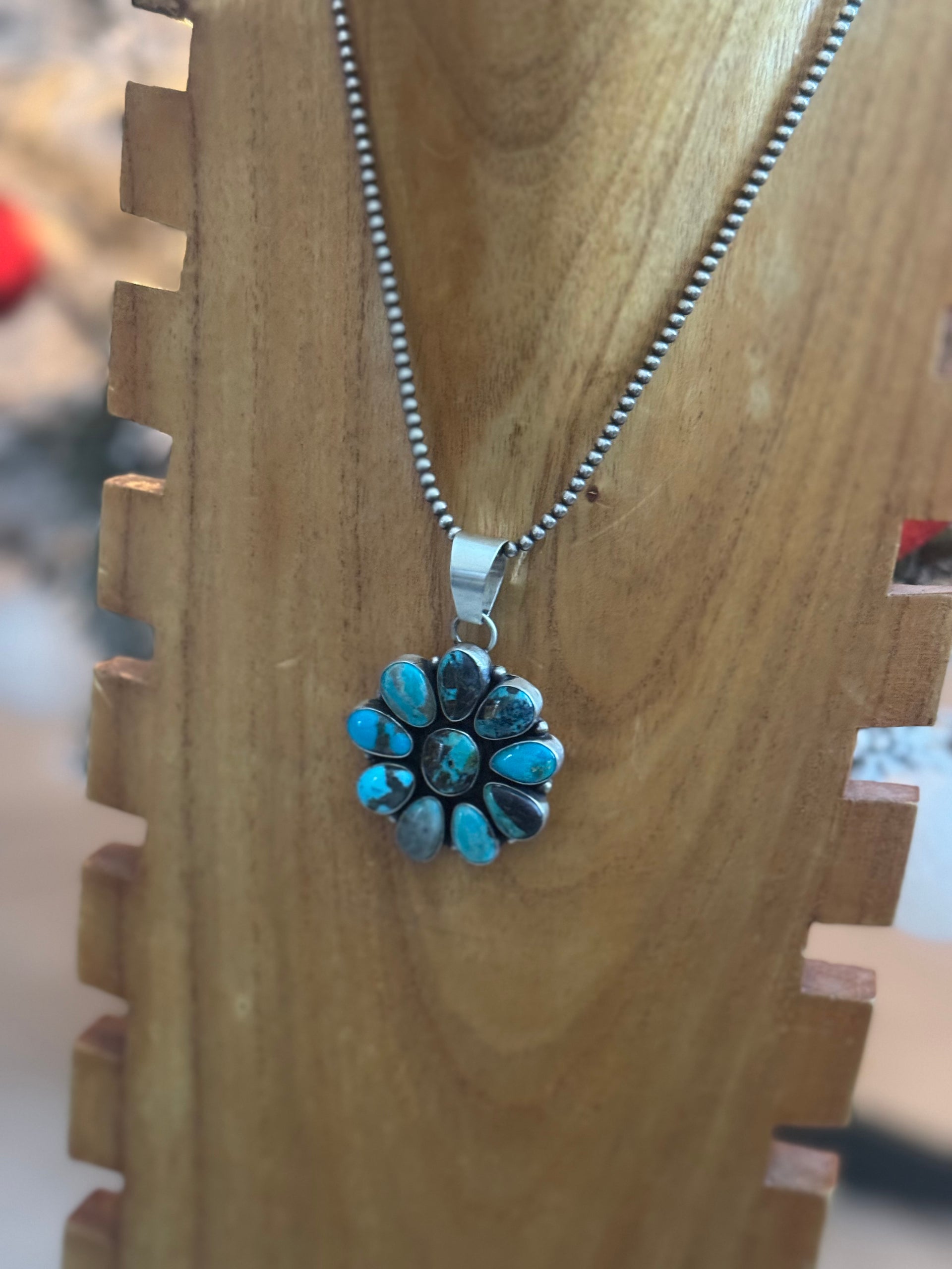 Blaine Yellowhorse Mixed Turquoise & Sterling Silver Cluster Pendant