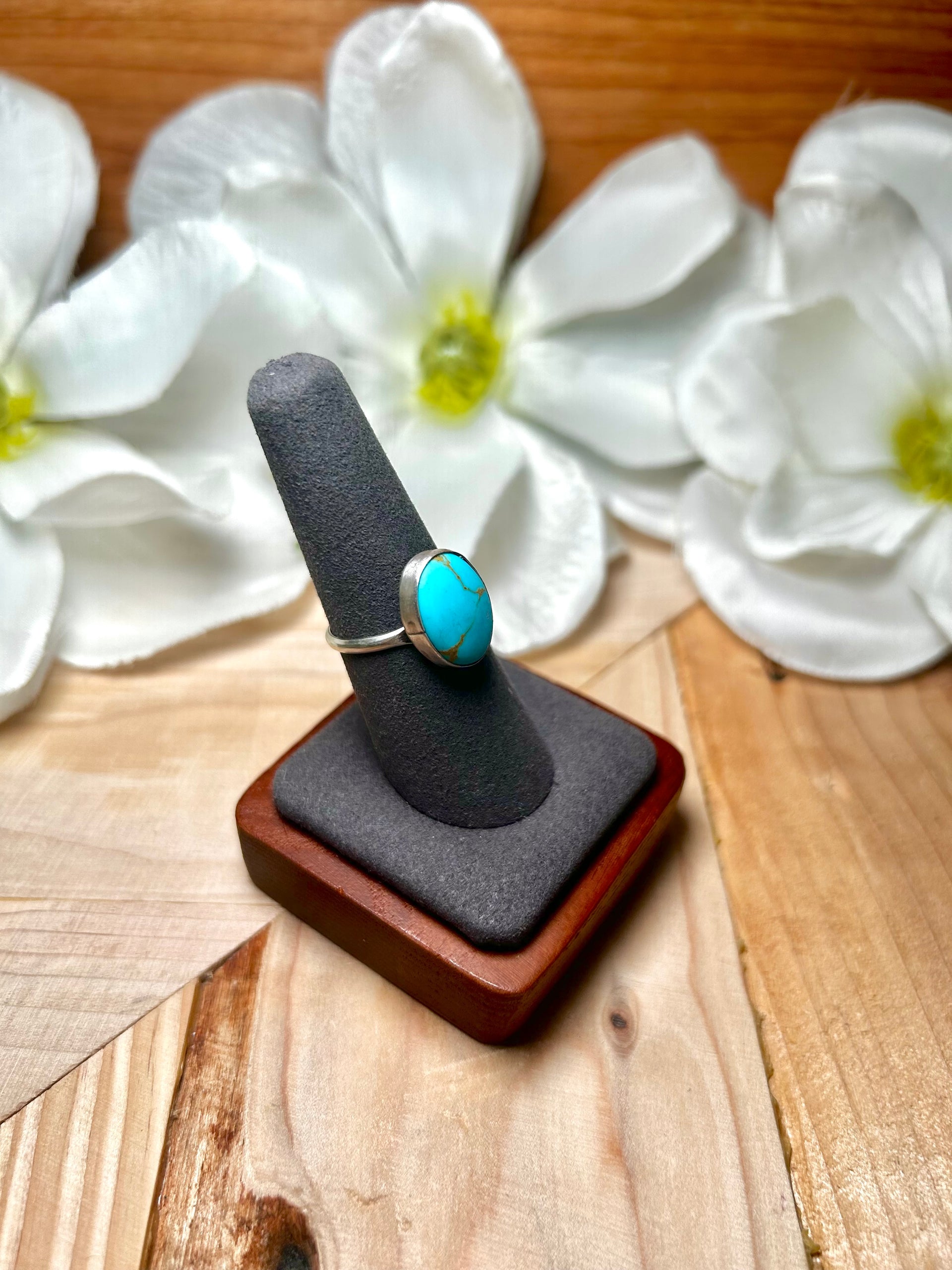 Navajo Made Kingman Turquoise & Sterling Silver Ring Size 7.5