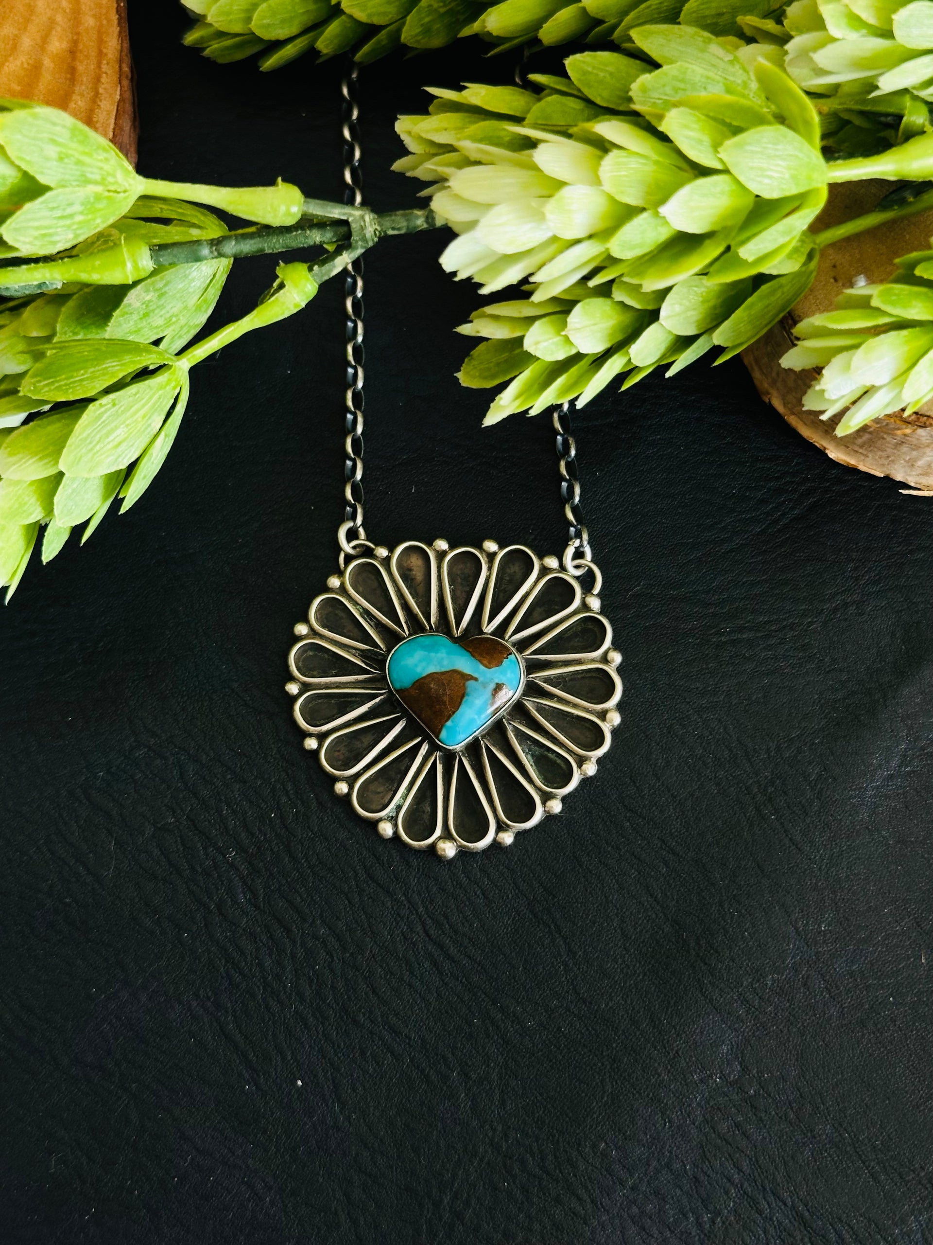 Geraldine James Kingman Turquoise & Sterling Silver Heart Necklace