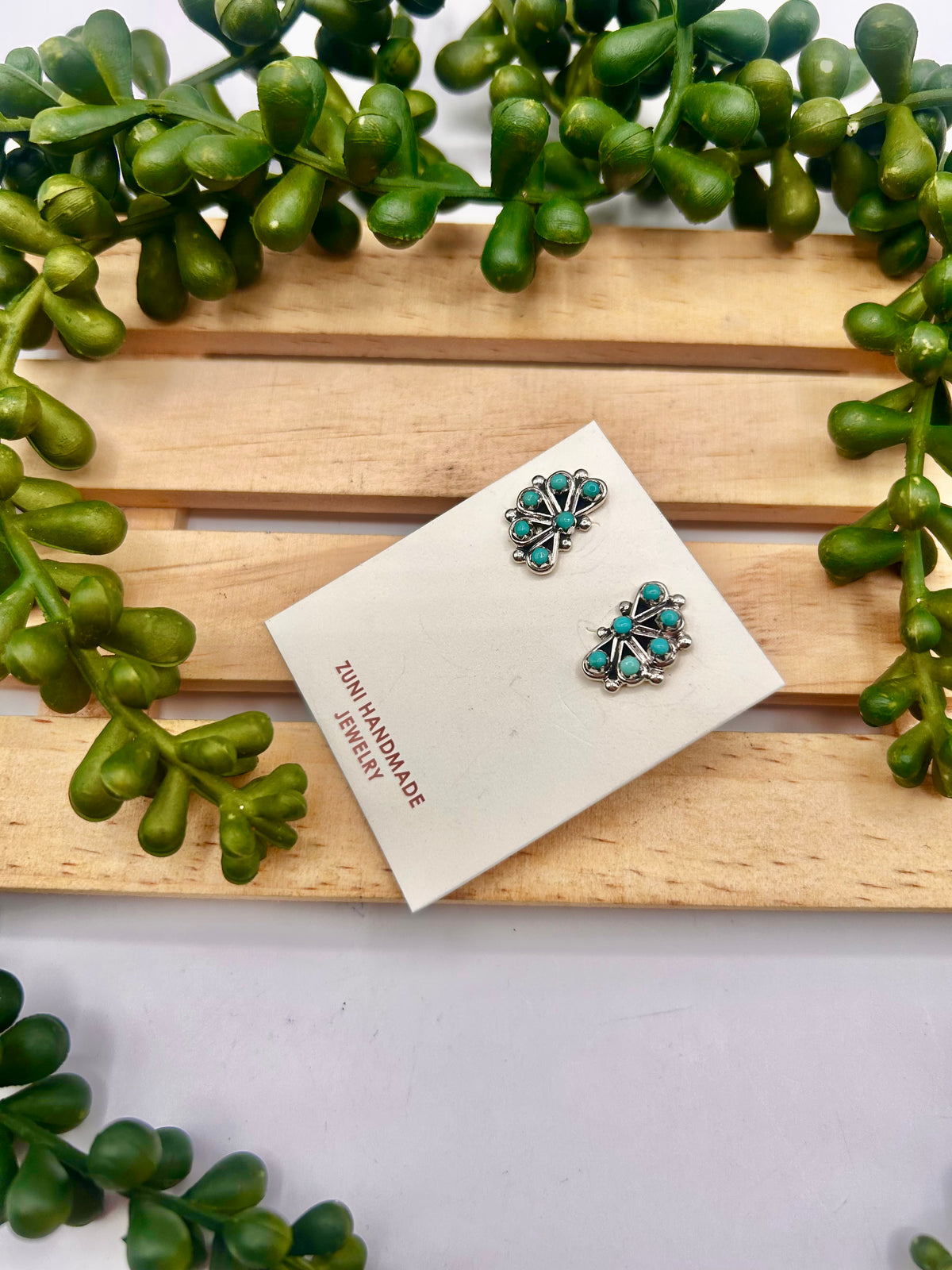 Zuni Made Kingman Turquoise & Sterling Silver Post Earrings