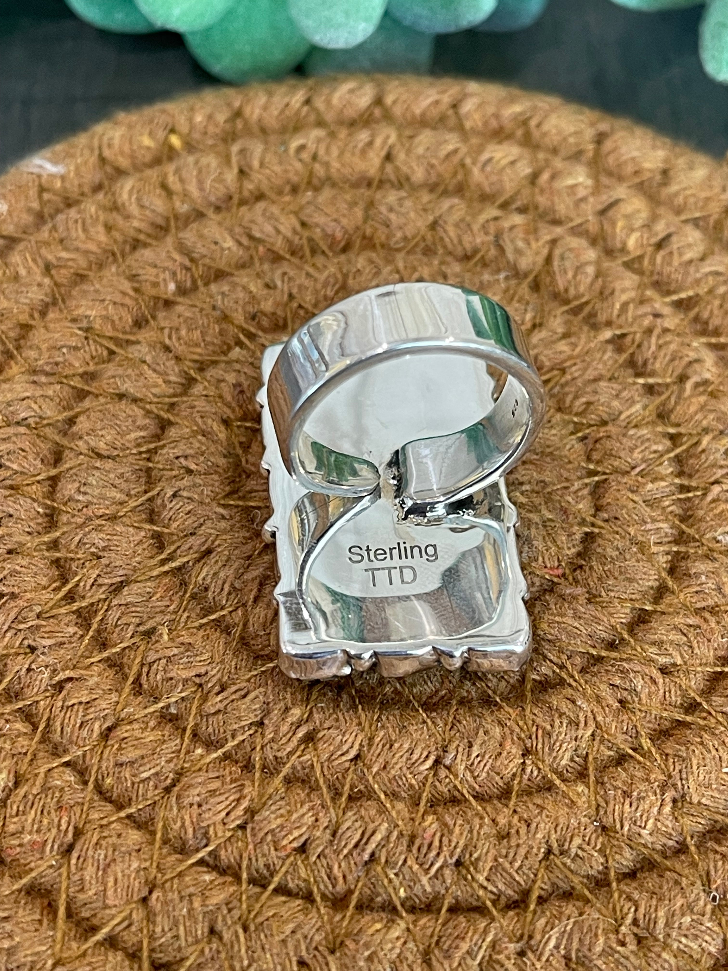 Southwest Handmade White Buffalo & Sterling Silver Adjustable Cluster Ring