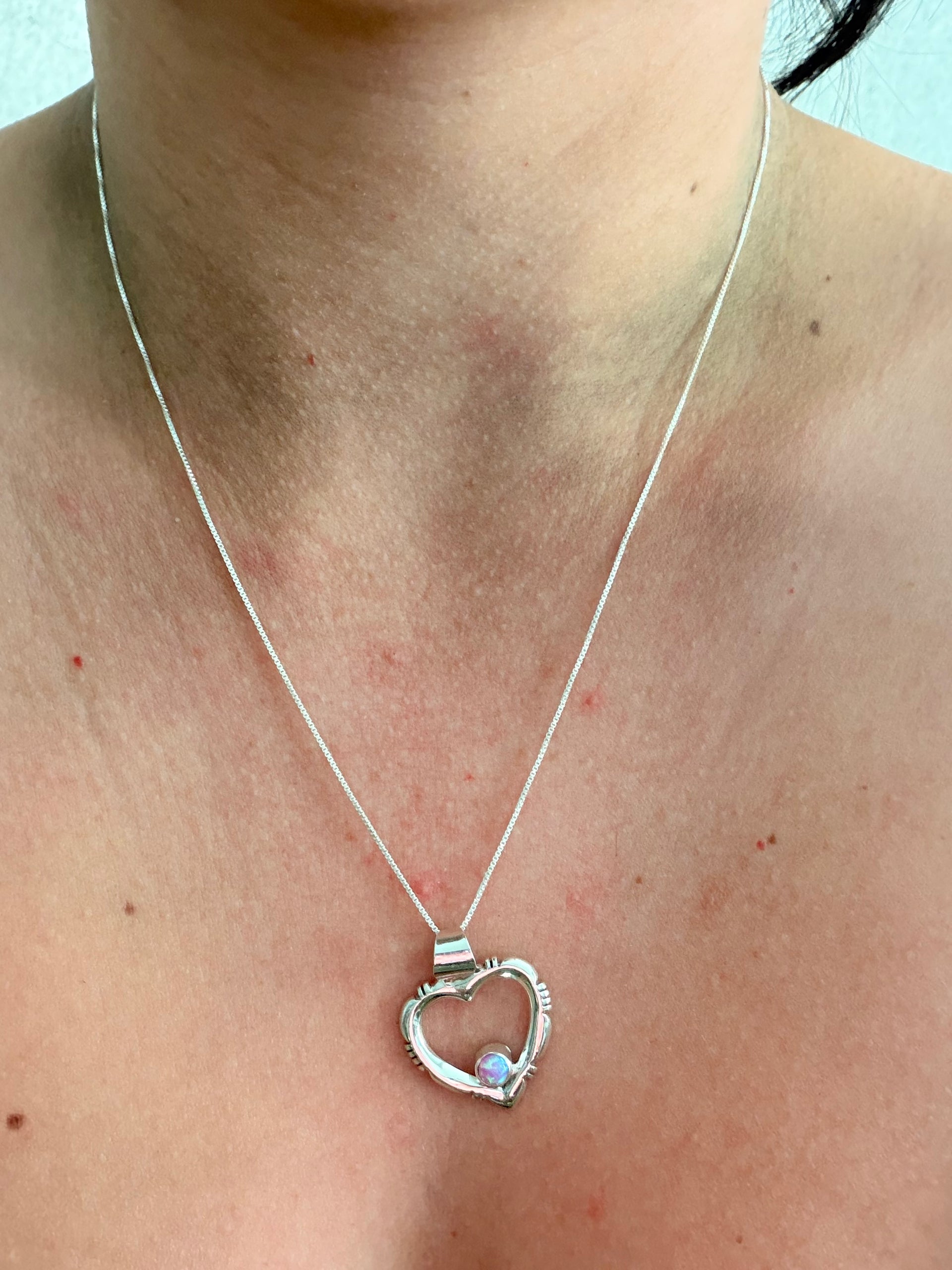 Navajo Made Opal (Man Made) & Sterling Silver Heart Necklace/Pendant