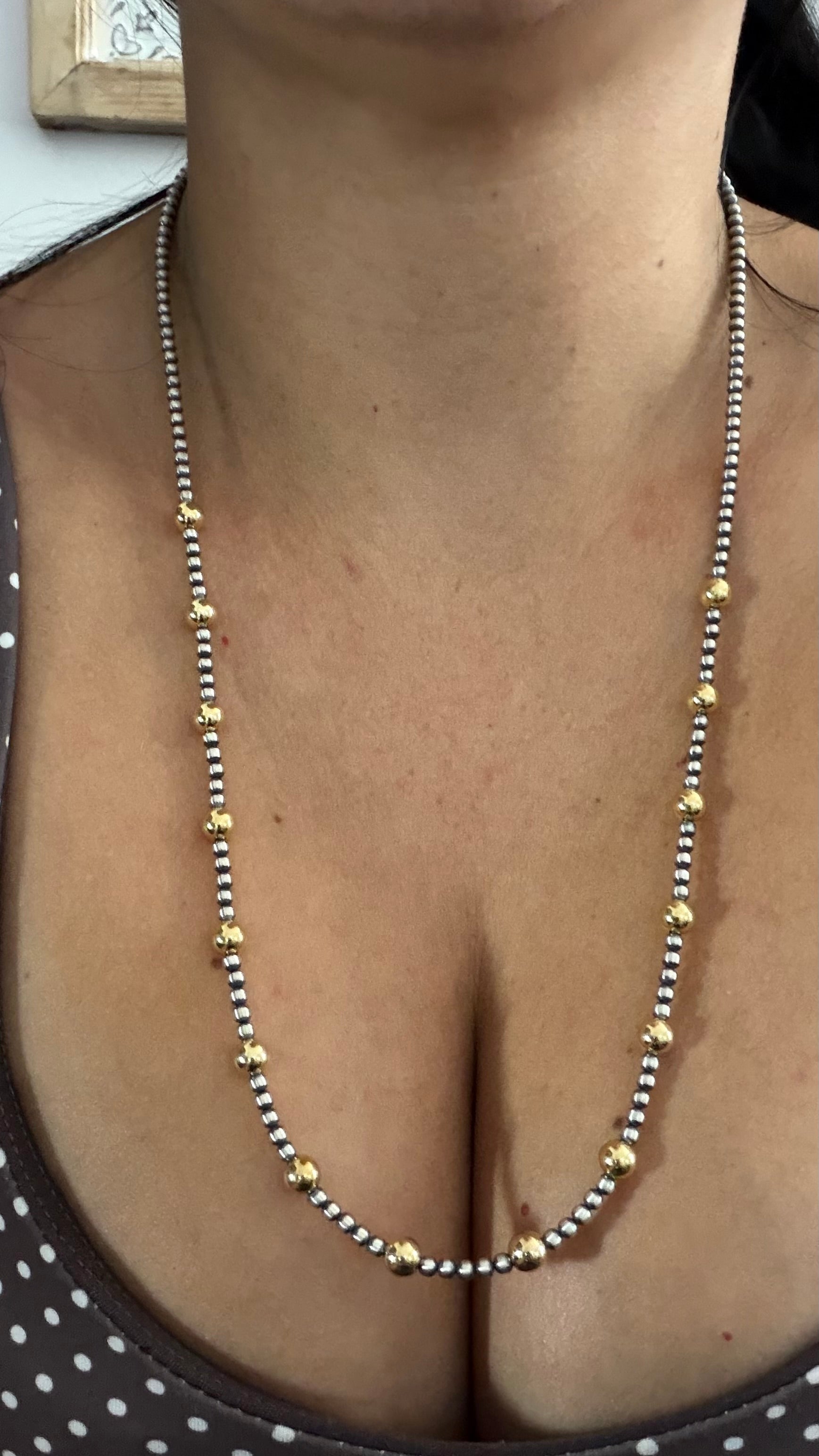 Navajo Made Strung 14K Gold Plated & Sterling Silved 24” Necklace