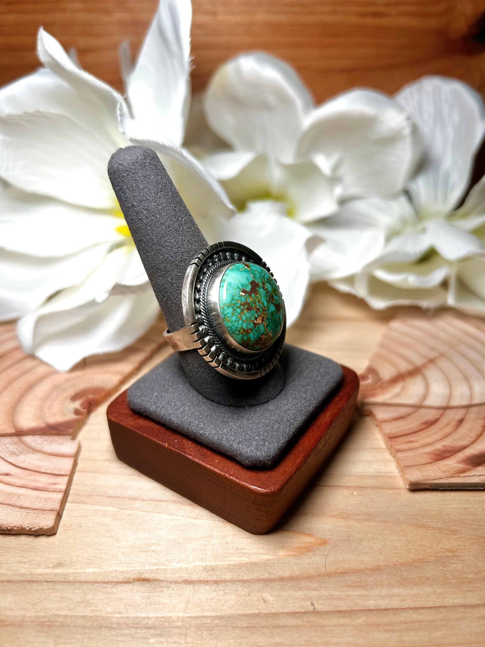 Navajo Made Royston Turquoise & Sterling Silver Ring Size 9.75