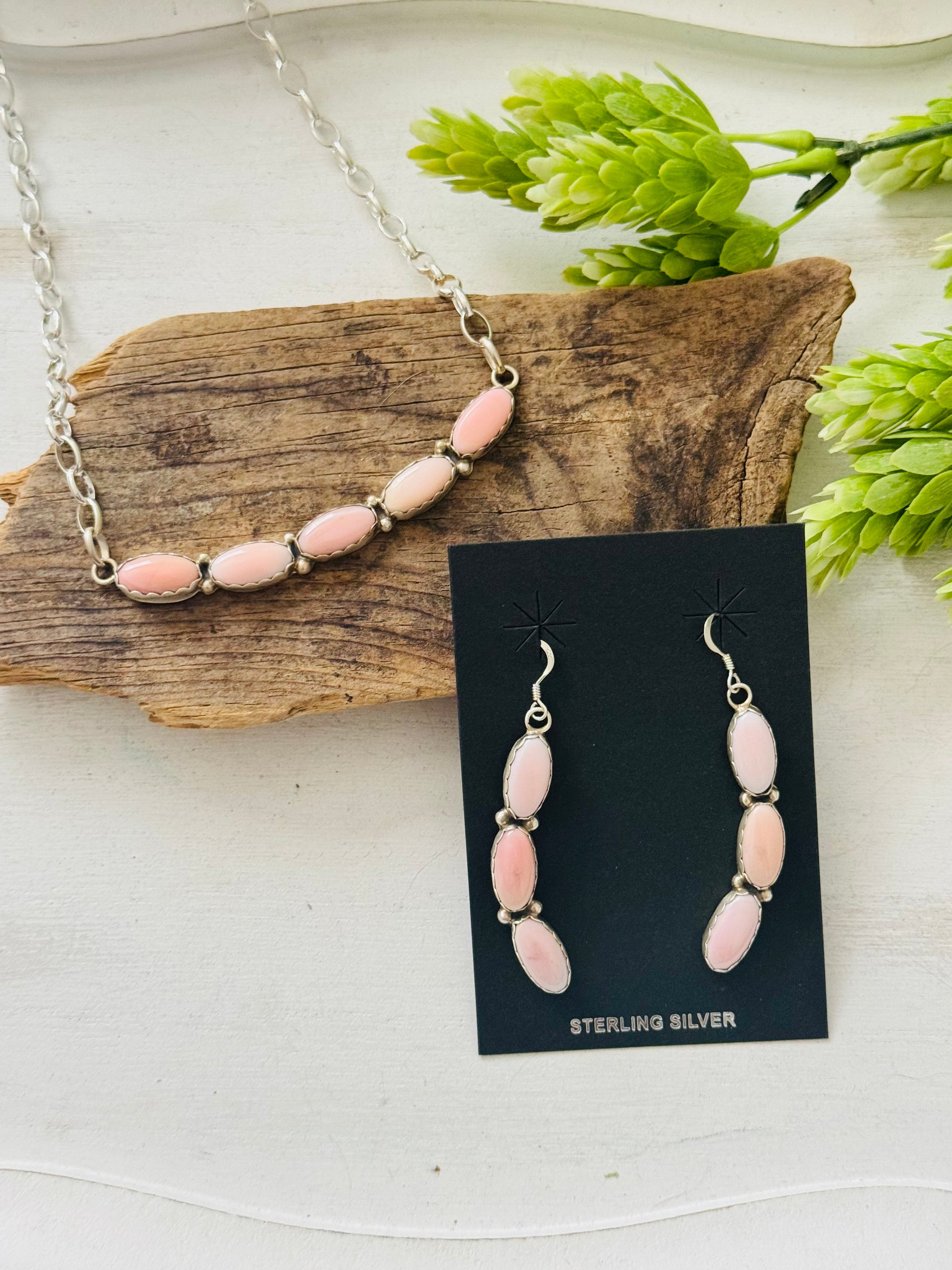 Pearline Spencer Pink Conch & Sterling Silver Necklace/Earring Set