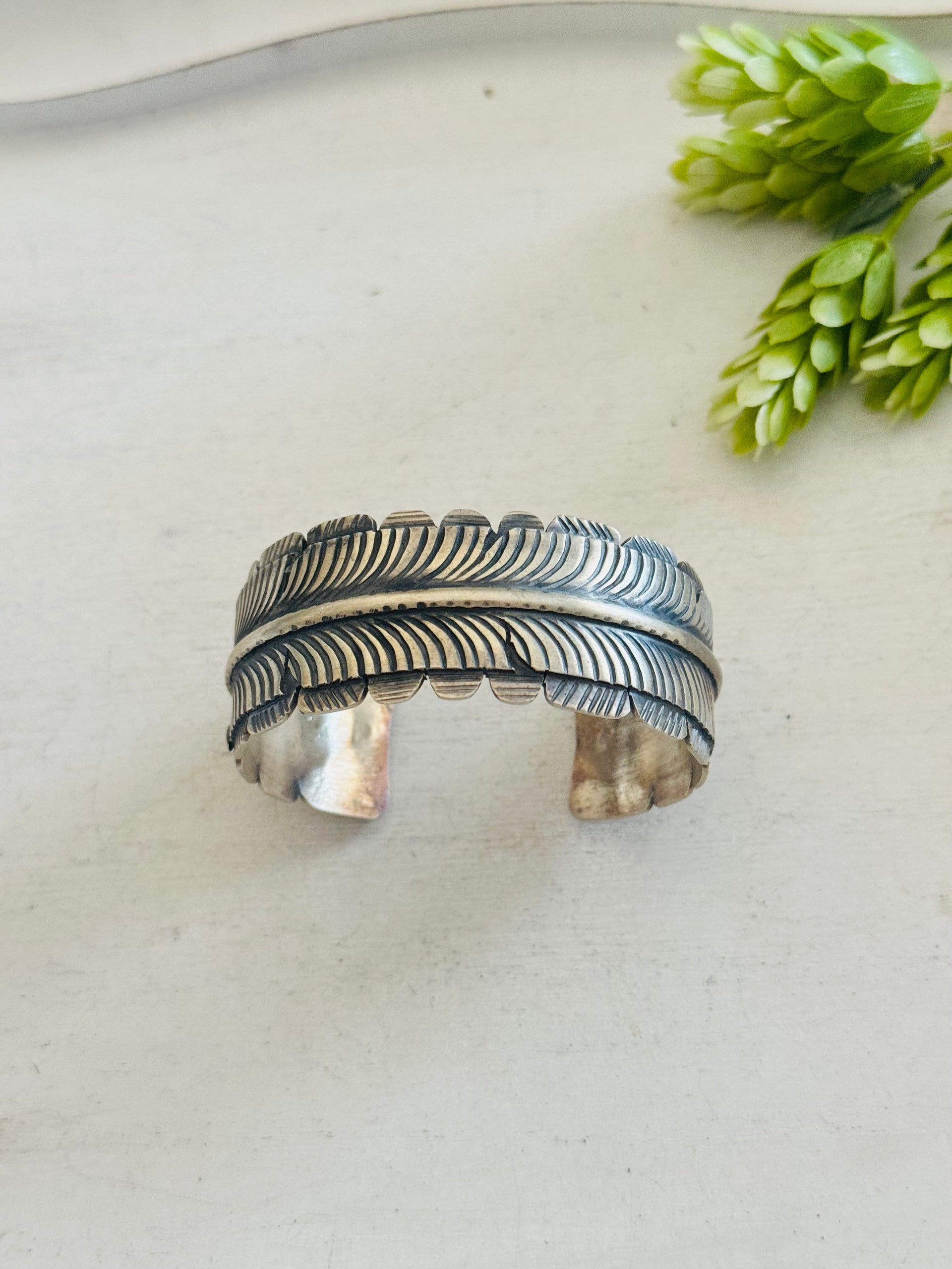 Kobe Martinez Sterling Silver Feather Cuff Bracelet
