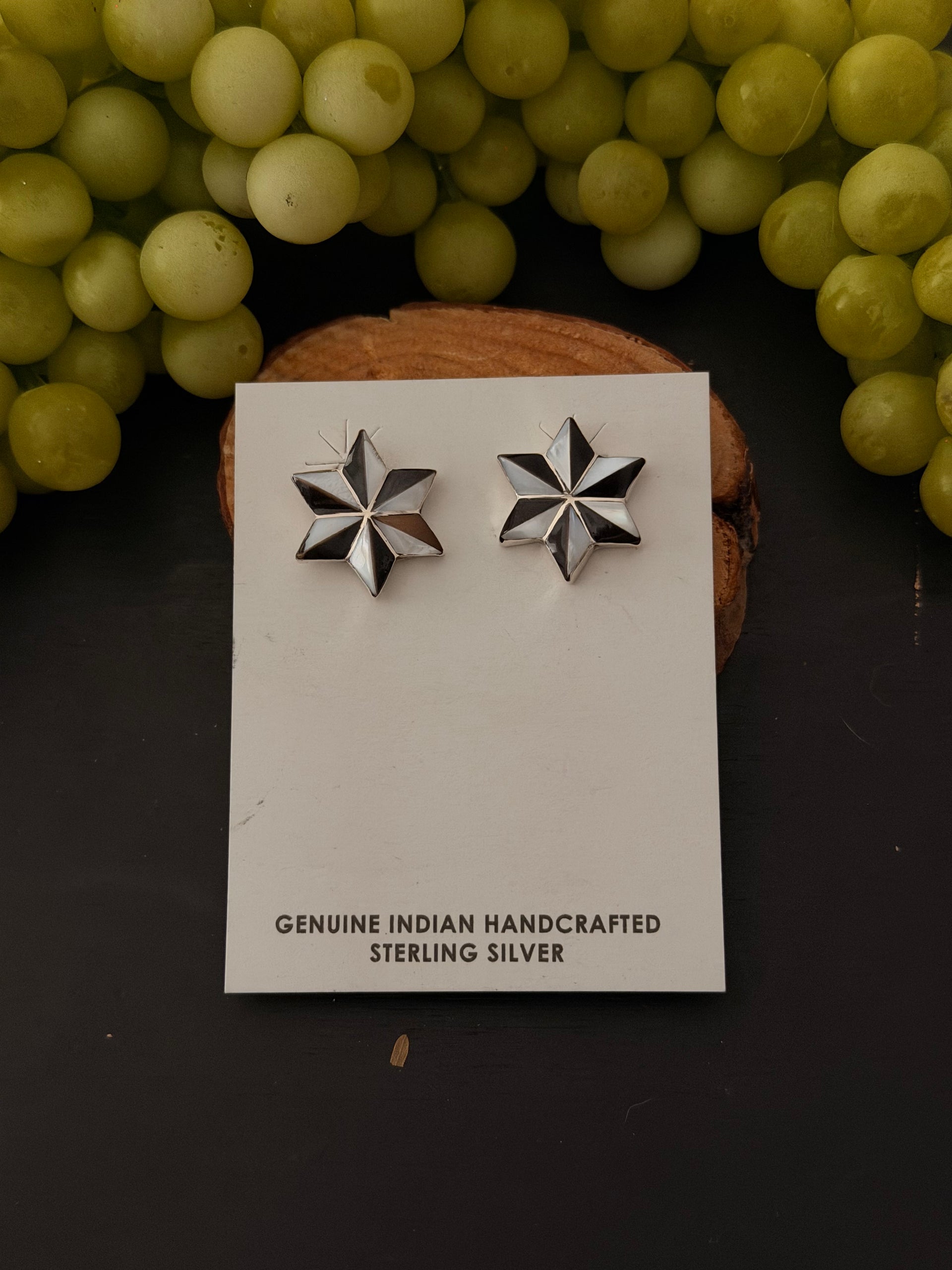 Zuni Made Multi Stone & Sterling Silver Post Star Inlay Earrings