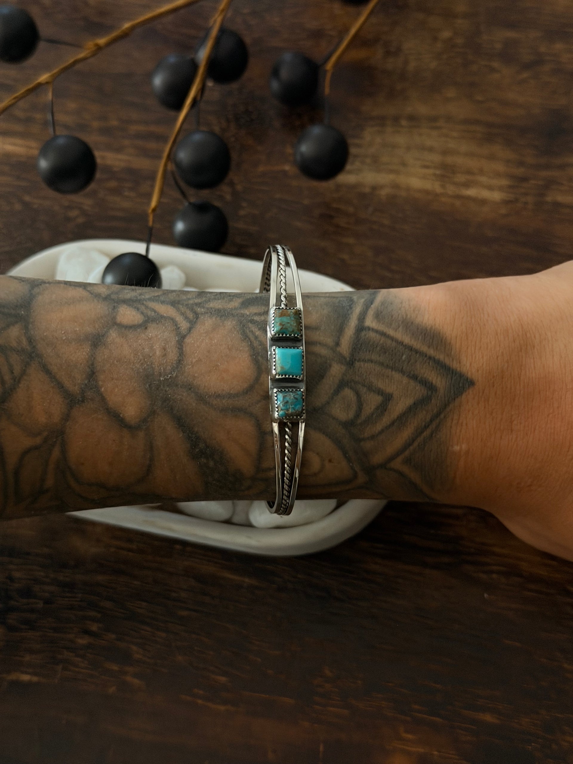 Navajo Made Kingman Turquoise & Sterling Silver Cuff Bracelet