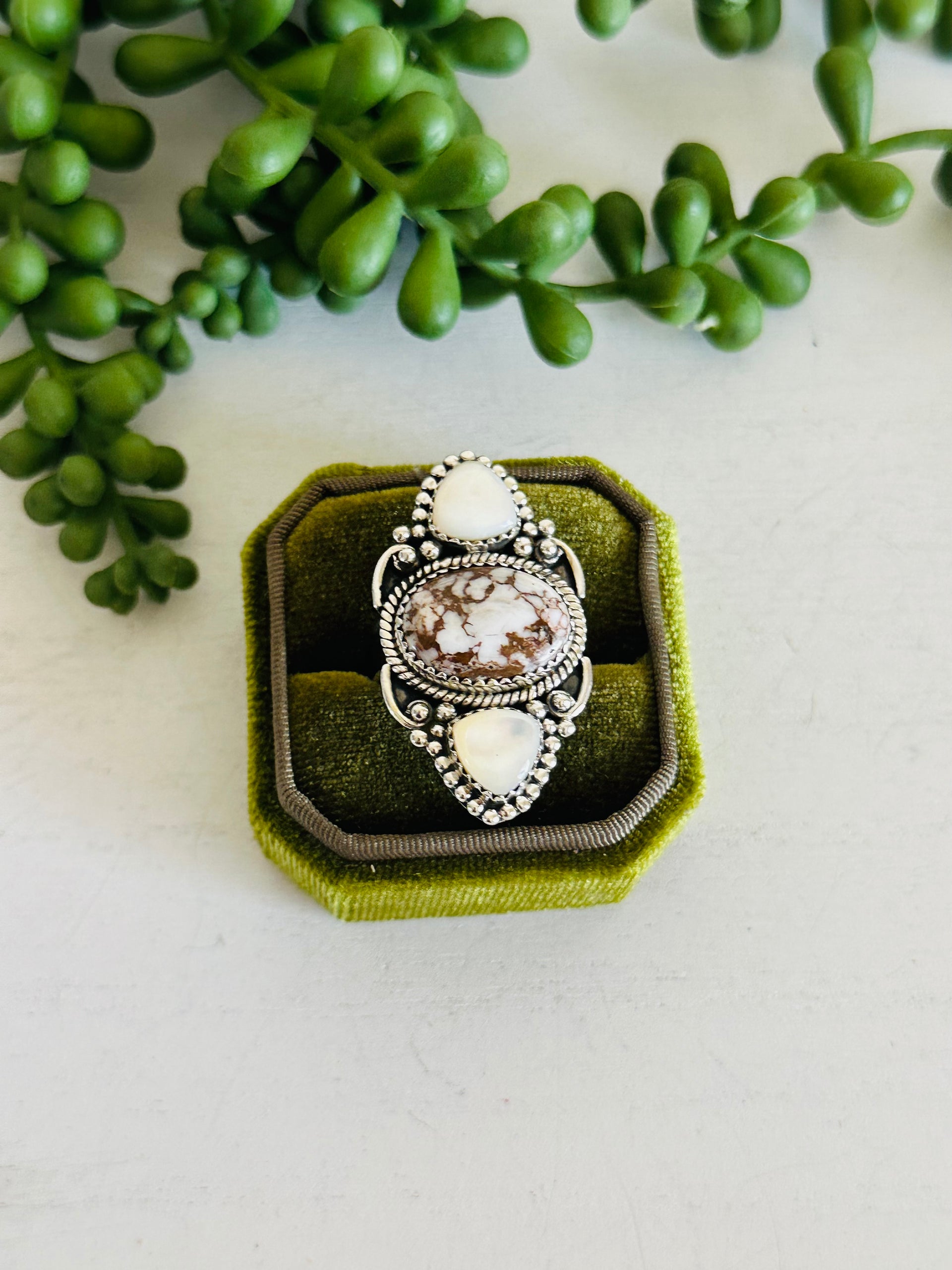 Southwest Handmade Multi Stone & Sterling Silver Adjustable Cluster Ring