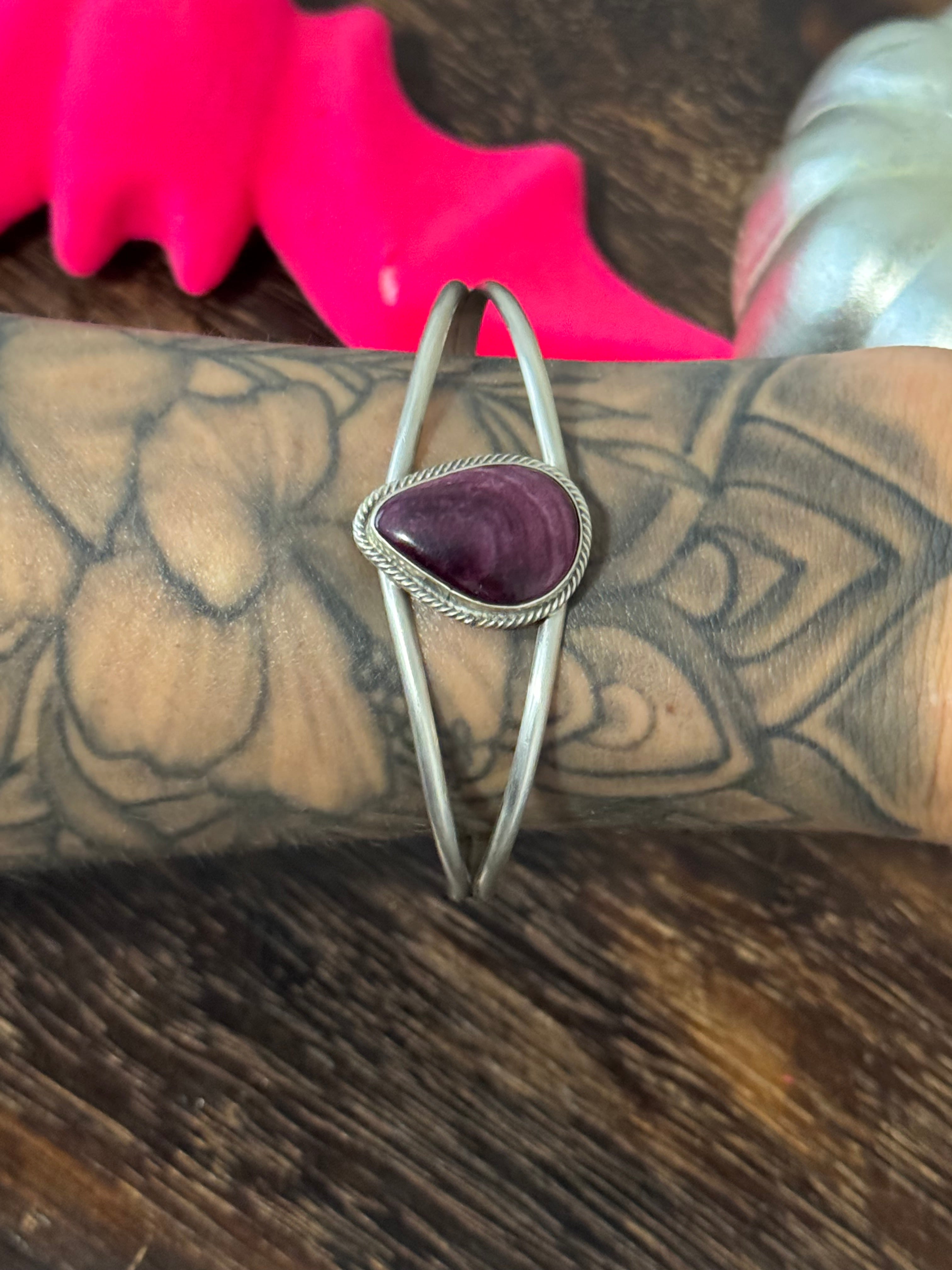 Navajo Made Purple Spiny Oyster & Sterling Silver Cuff Bracelet