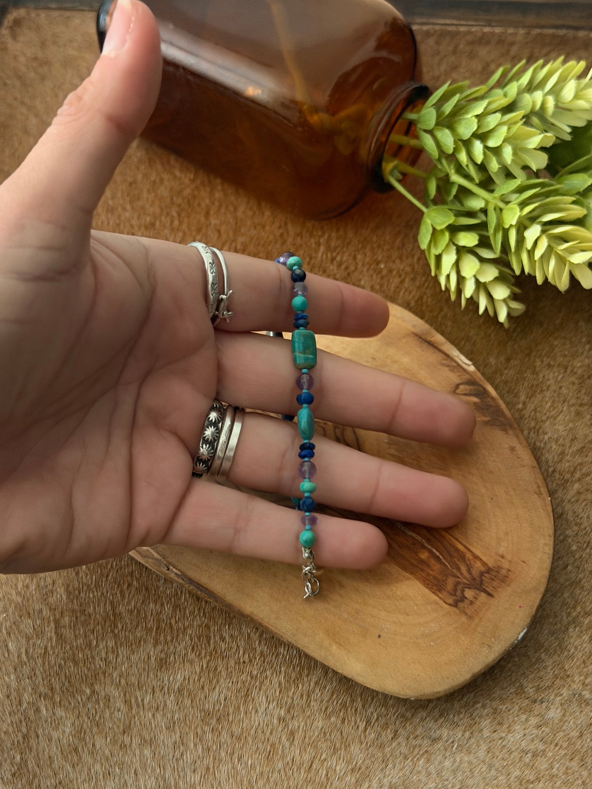 Mary Salazar Multi Stone & Sterling Silver Beaded Bracelet
