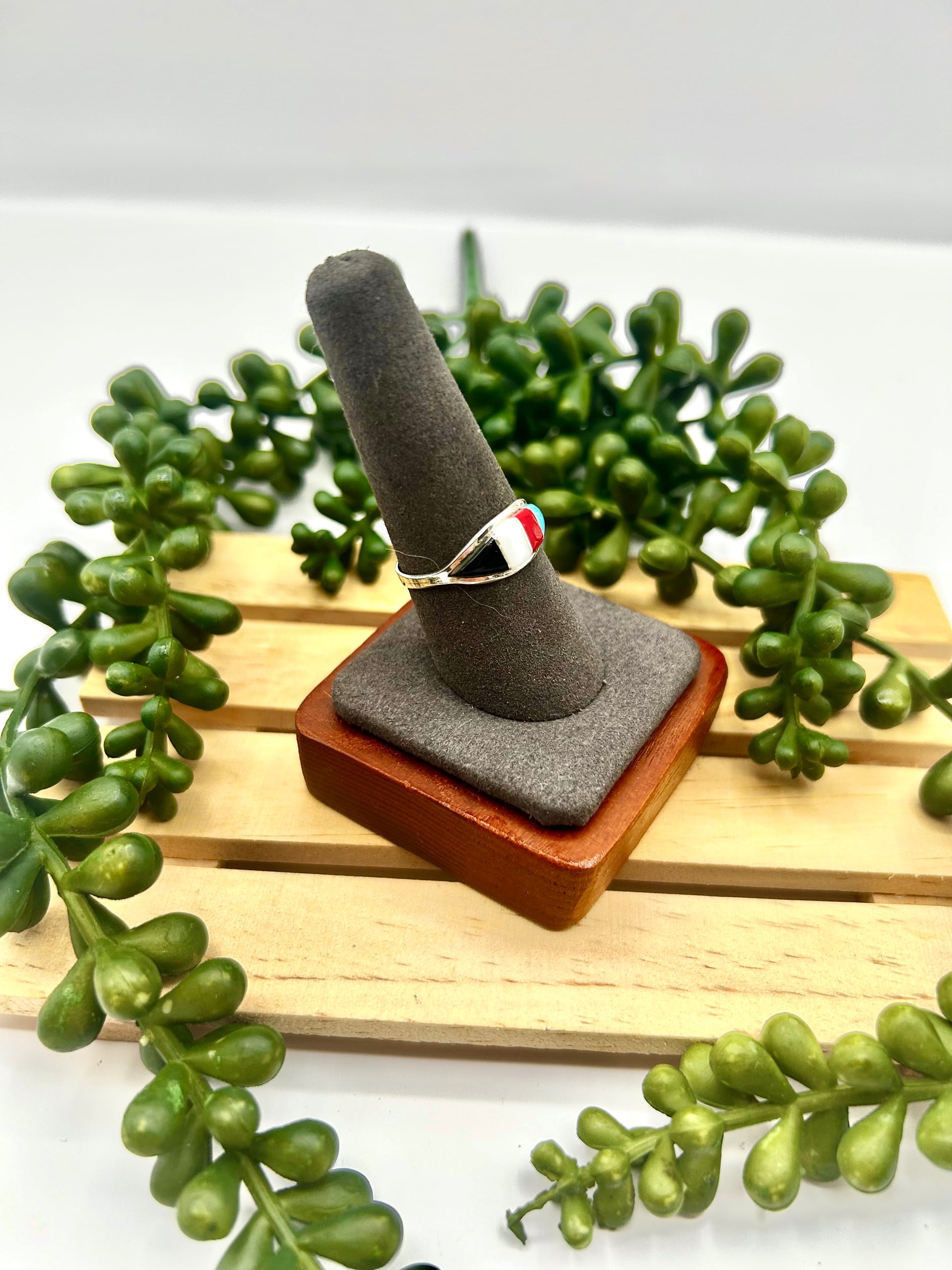 Zuni Kingman Multi Stone  & Sterling Silver Ring