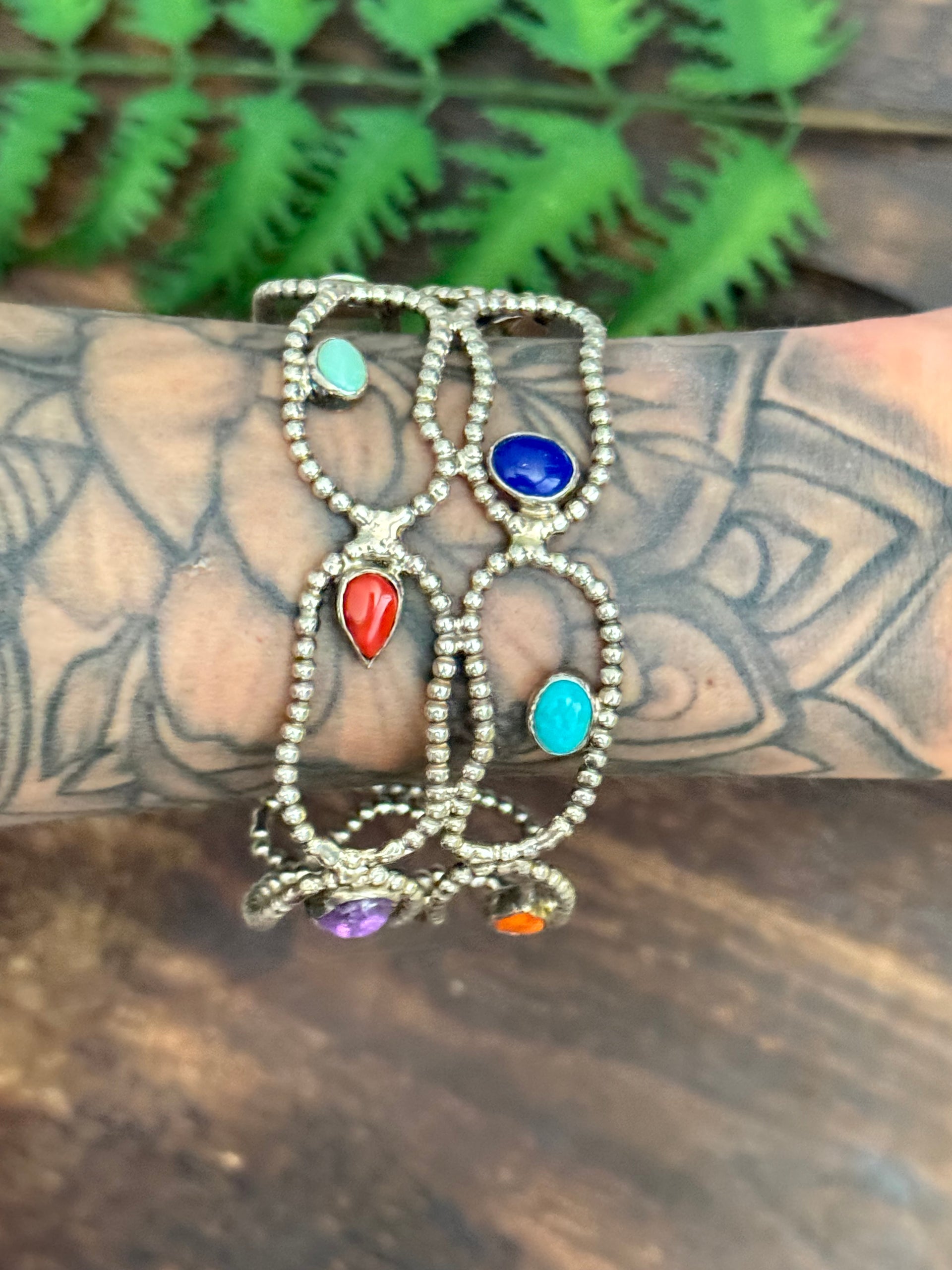 Navajo Made Multi Stone & Sterling Silver Cuff Bracelet