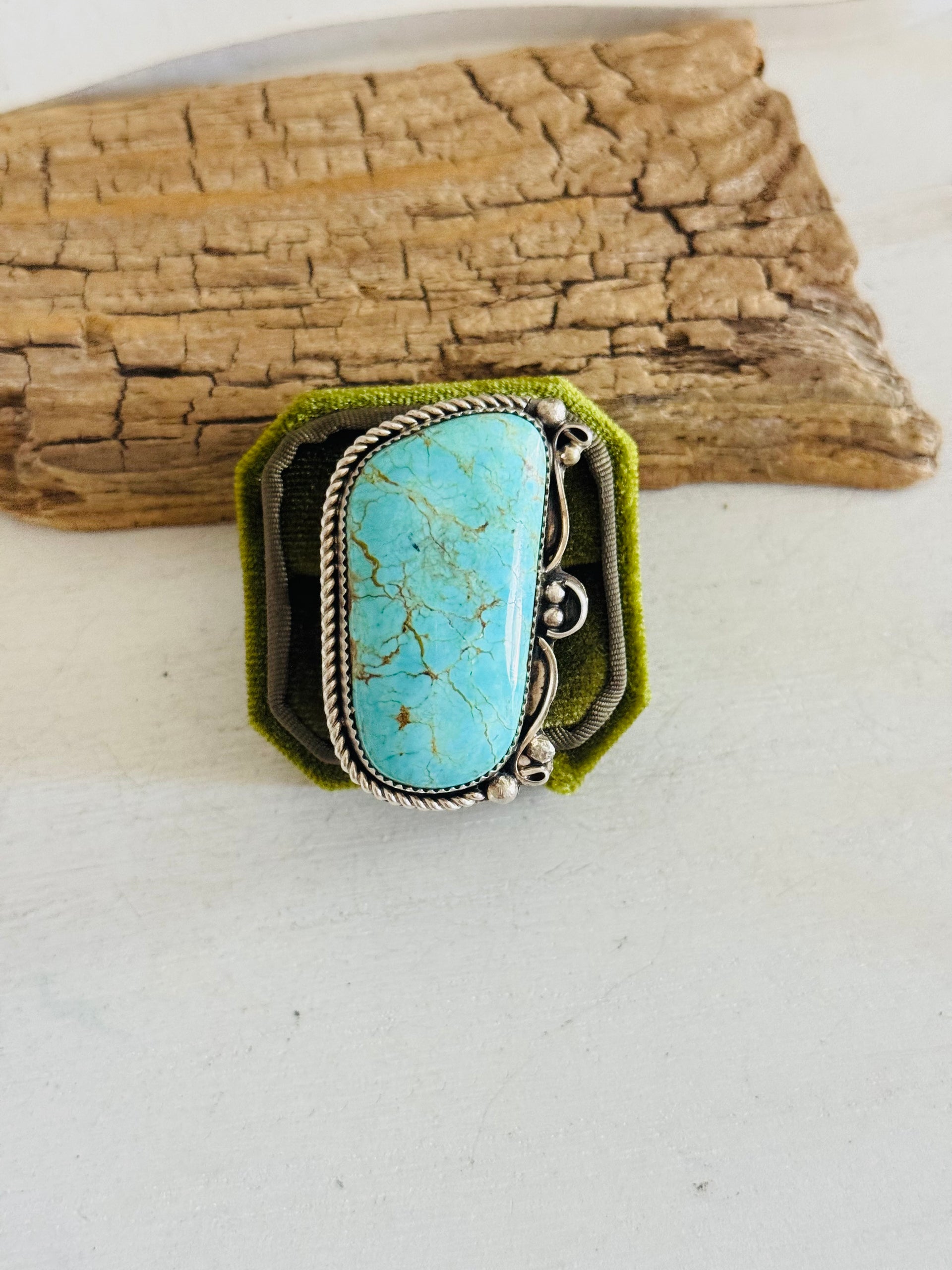Navajo Made #8 Turquoise & Sterling Silver Adjustable Ring