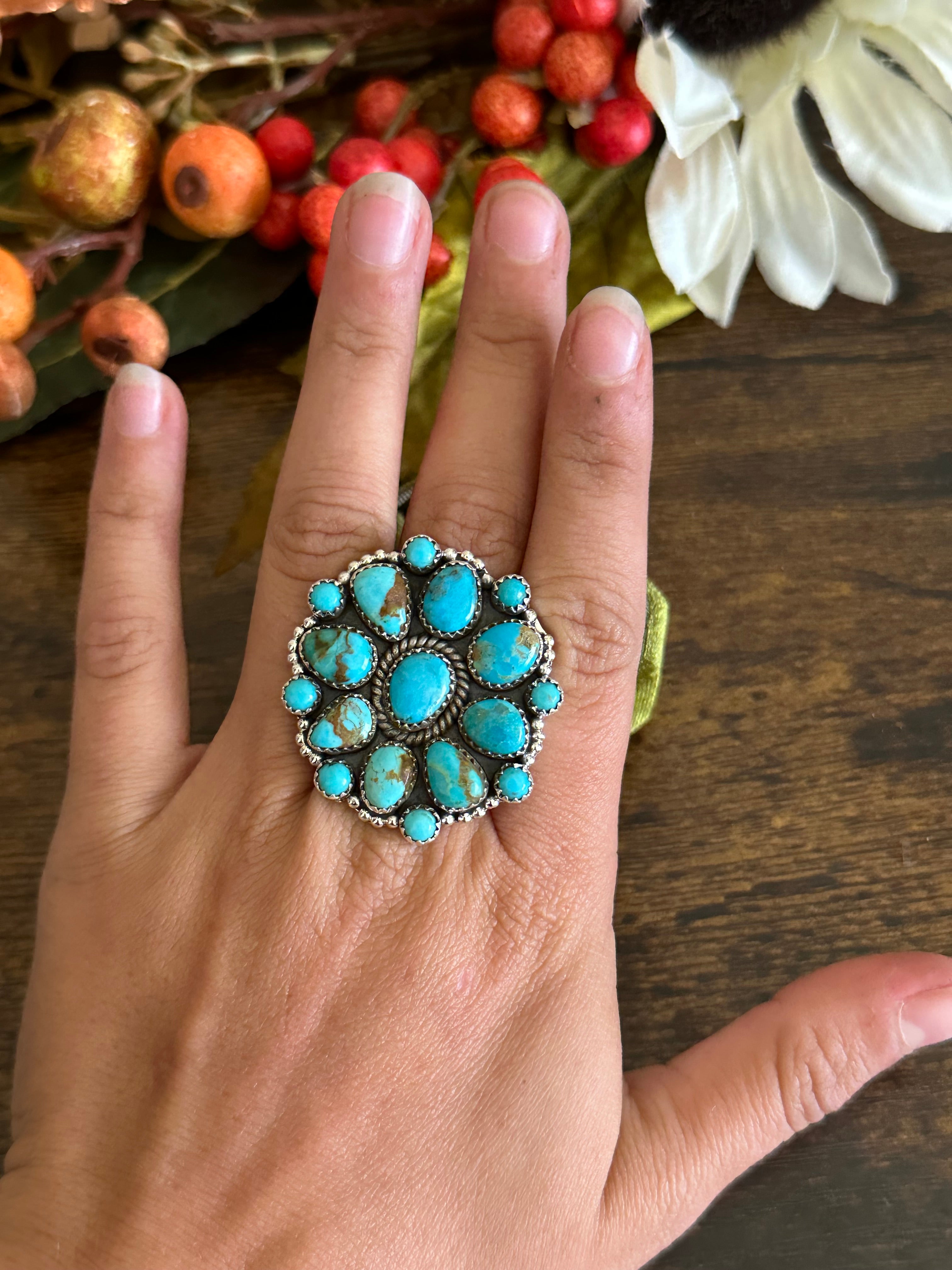 Southwest Handmade Kingman Turquoise & Sterling Silver Adjustable Ring