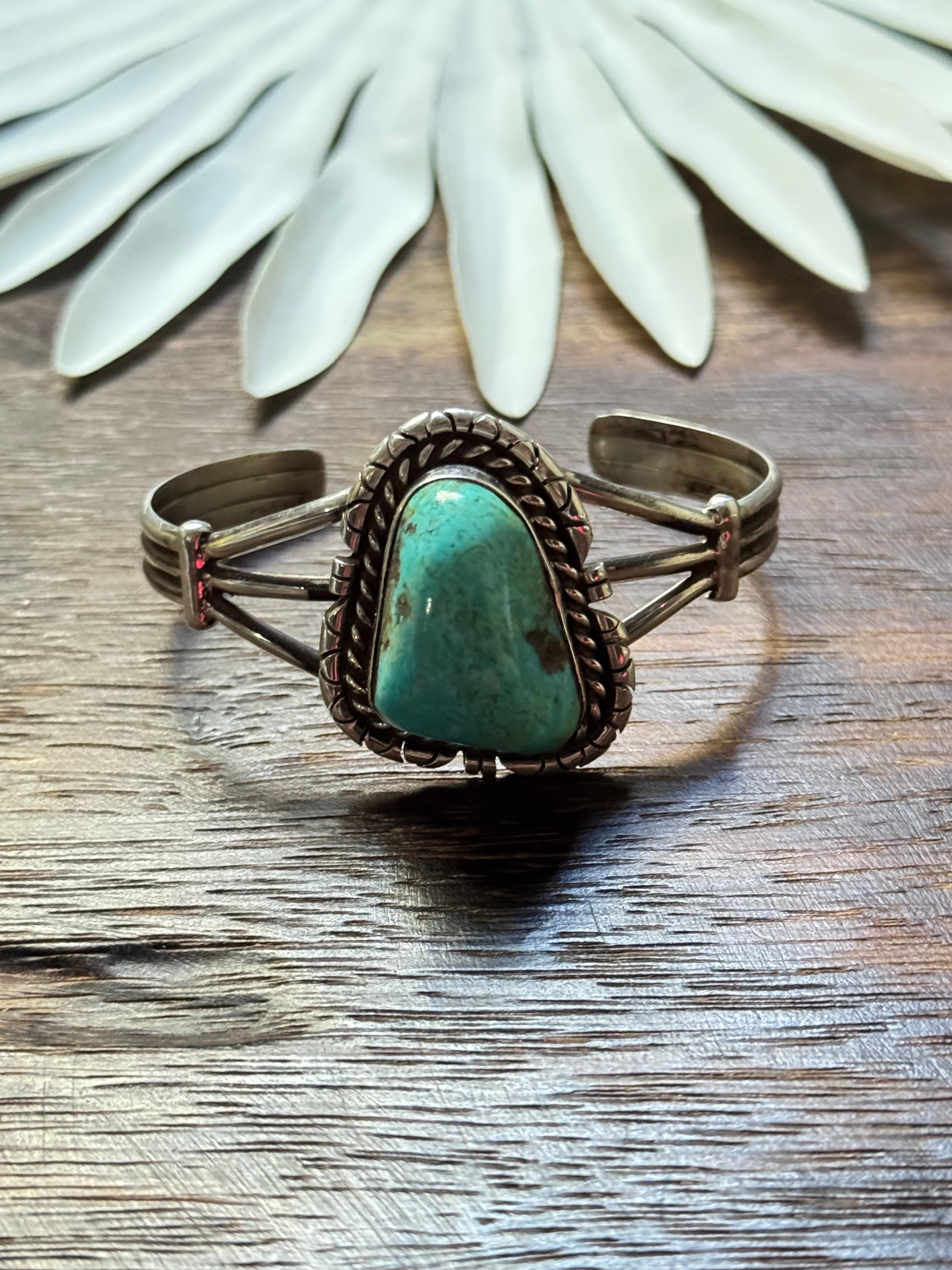 Navajo Made Kingman Turquoise & Sterling Silver Cuff Bracelet