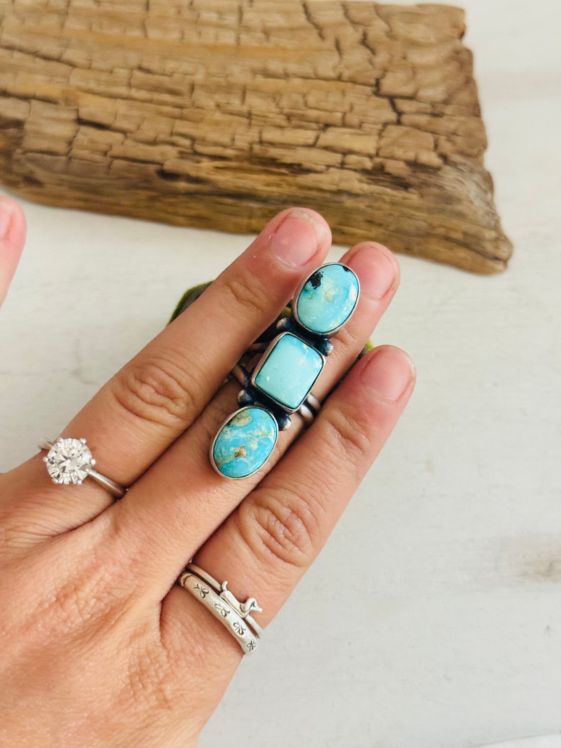 Jameson Garcia Royston Turquoise & Sterling Silver Adjustable Cluster Ring