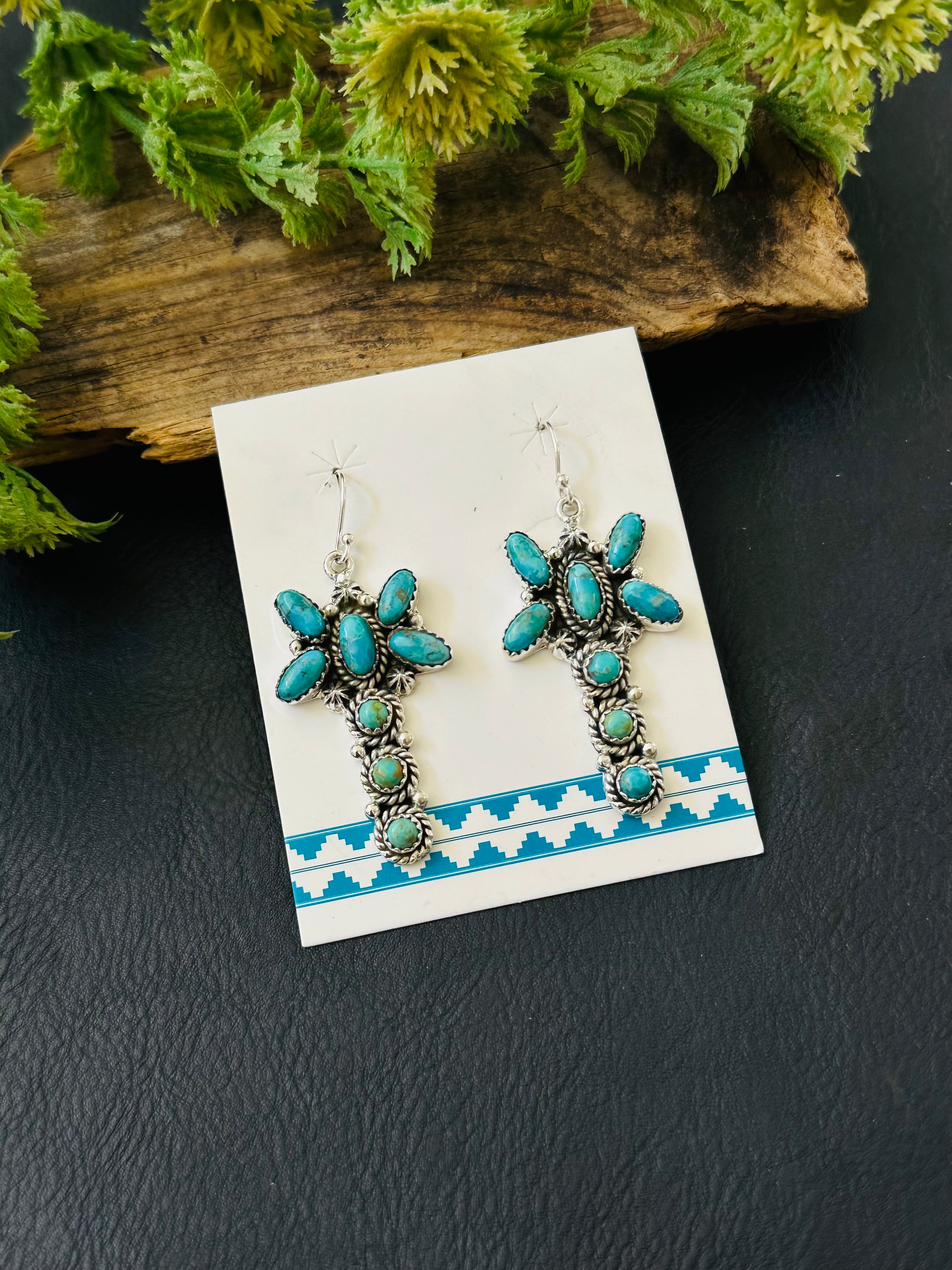 TTD “Whirlwind” Kingman Turquoise & Sterling Silver Dangle Earrings