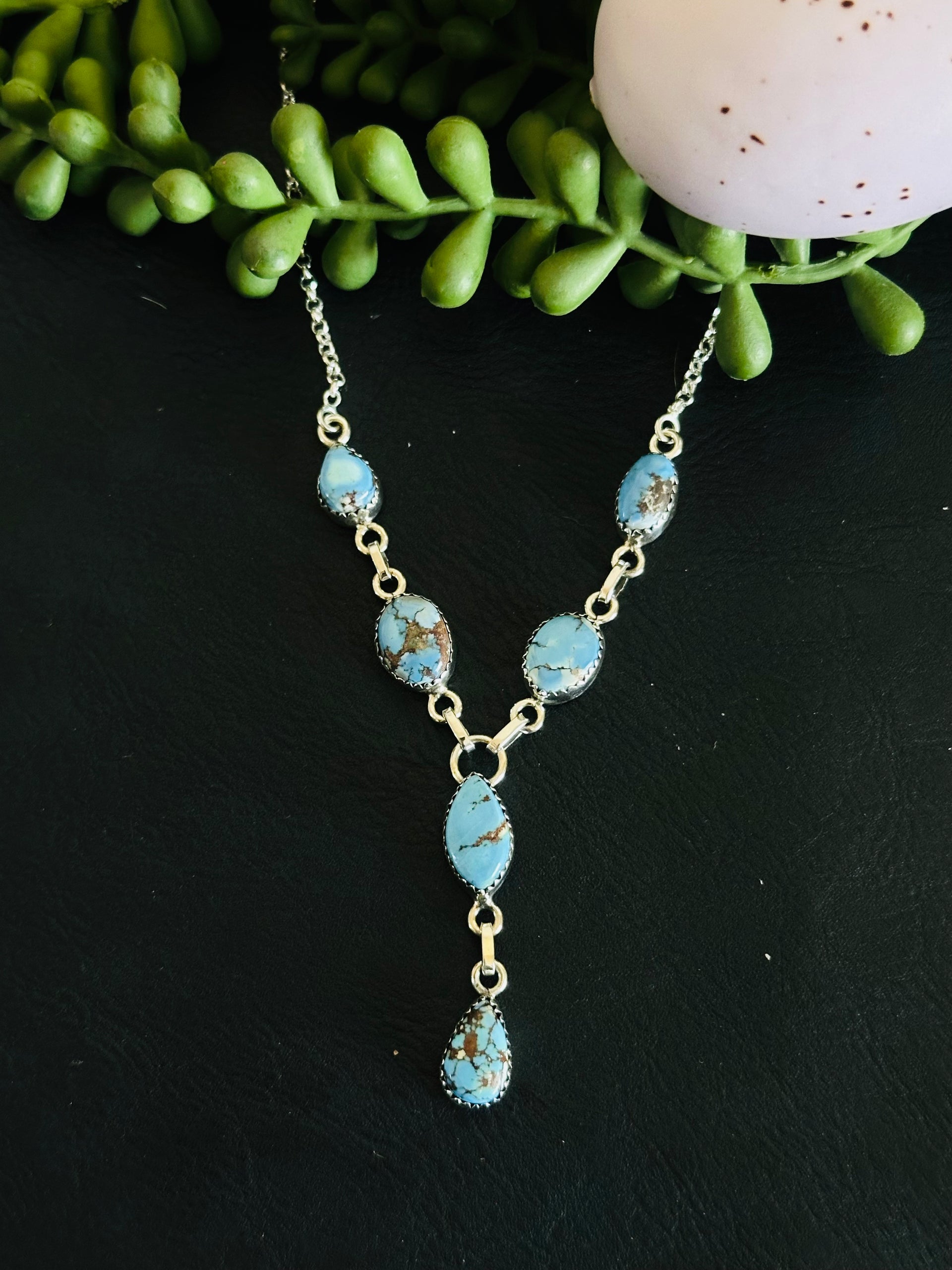Southwest Handmade Golden Hills Turquoise & Sterling Silver Lariat Necklace