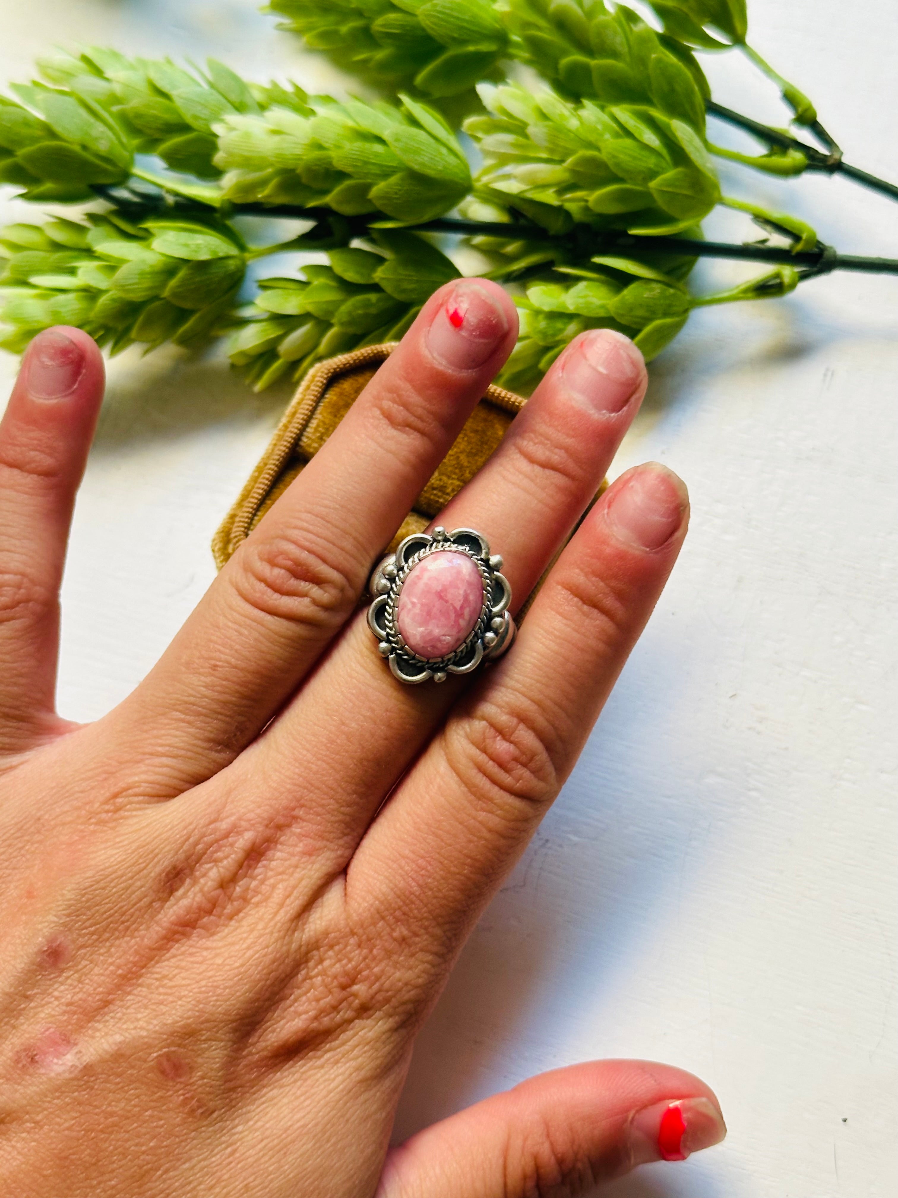 Navajo Made Rhodochrosite & Sterling Silver Ring