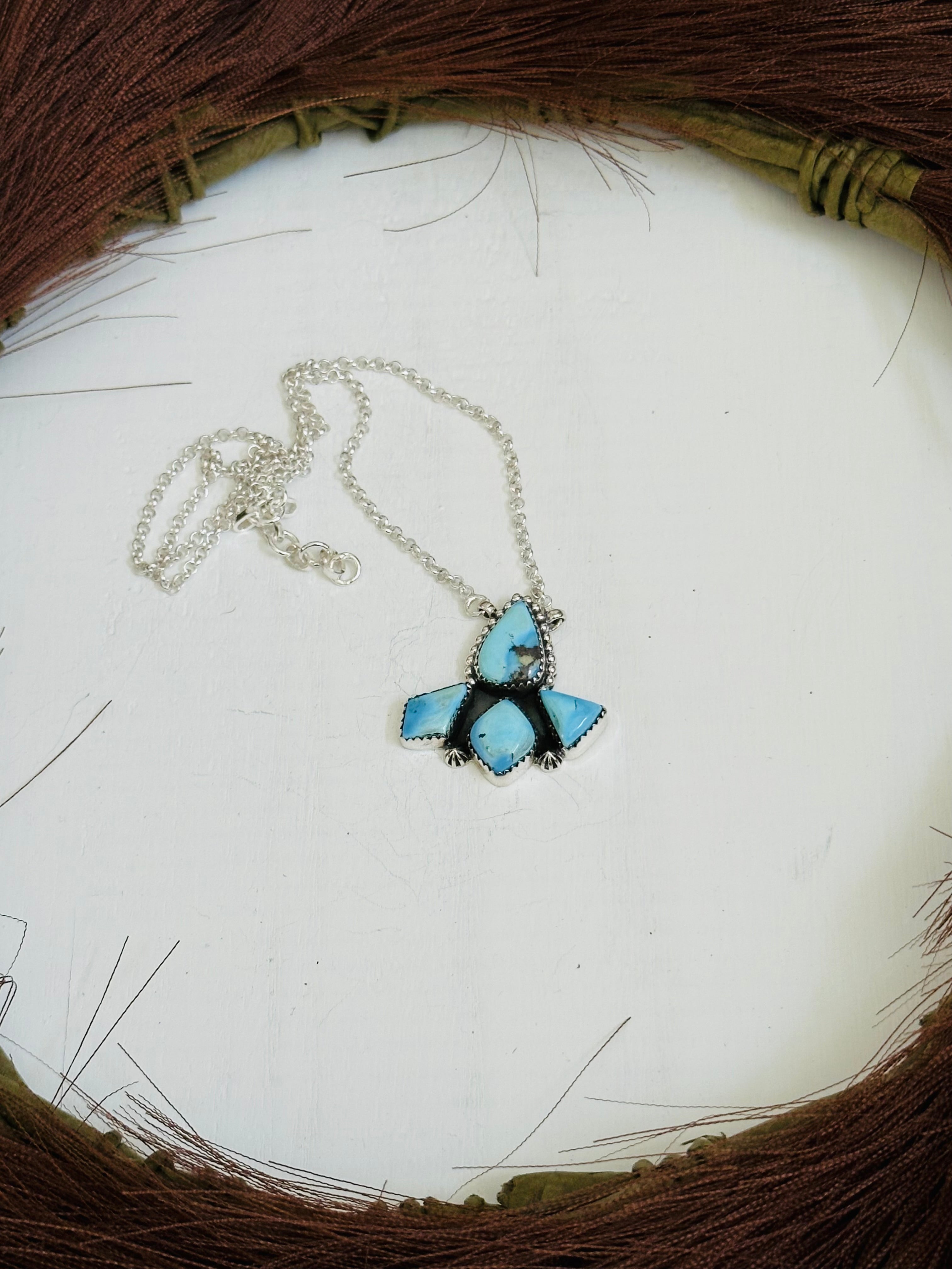 TTD “Blossom” Golden Hills Turquoise & Sterling Silver Cluster Necklace