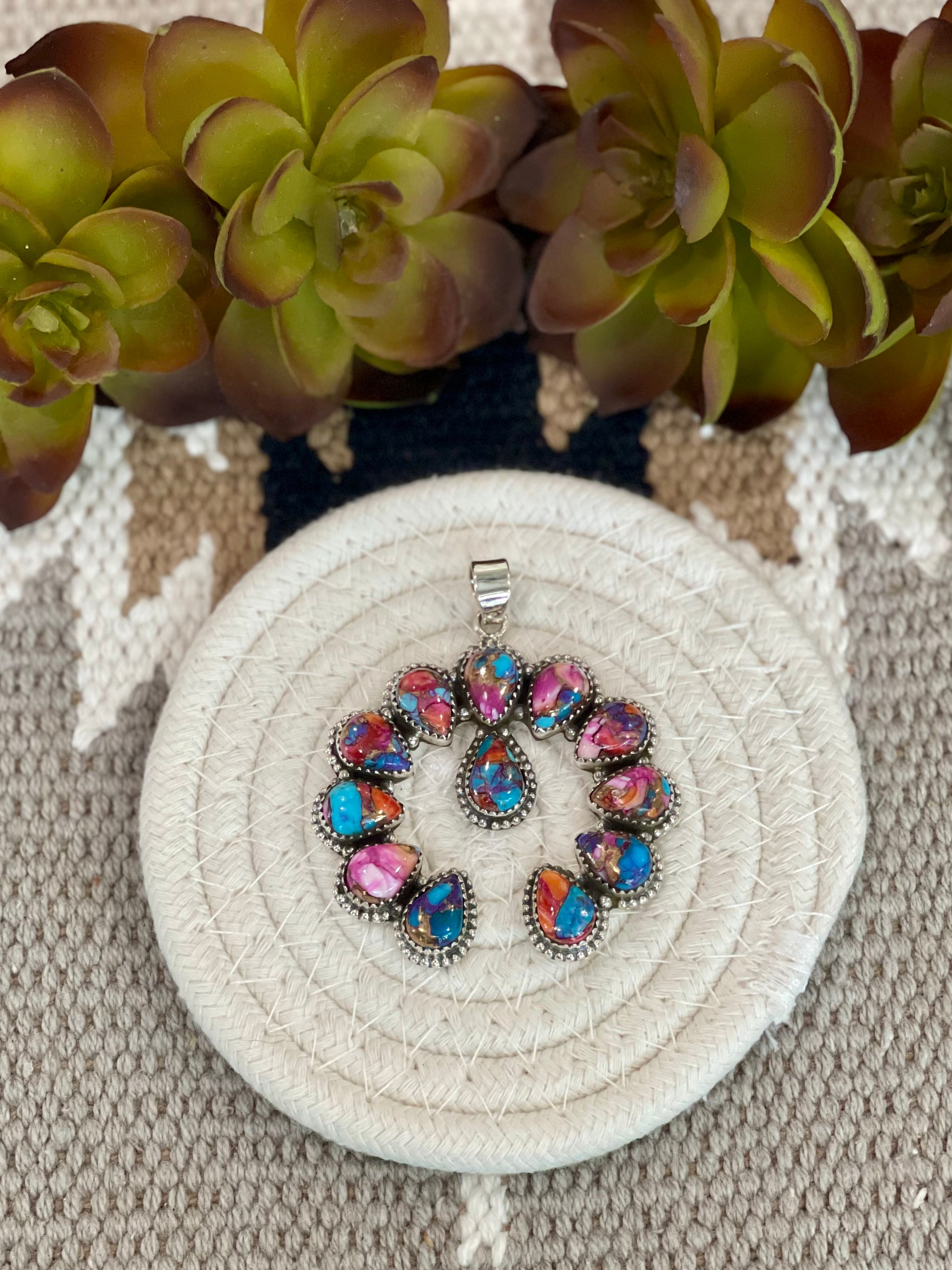 Southwest Handmade Pink Mohave & Sterling Silver Naja Pendant