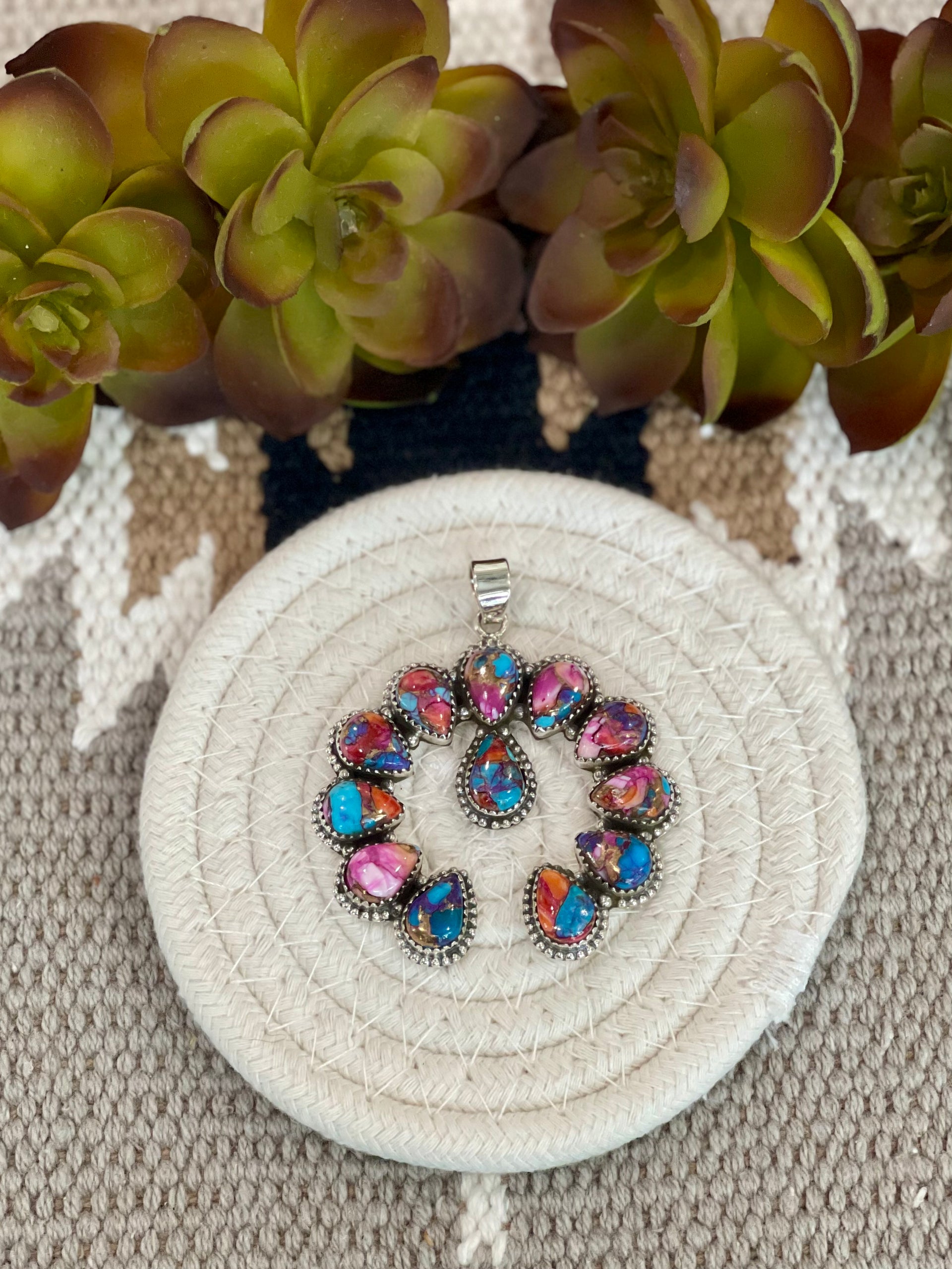 Southwest Handmade Pink Mohave & Sterling Silver Naja Pendant