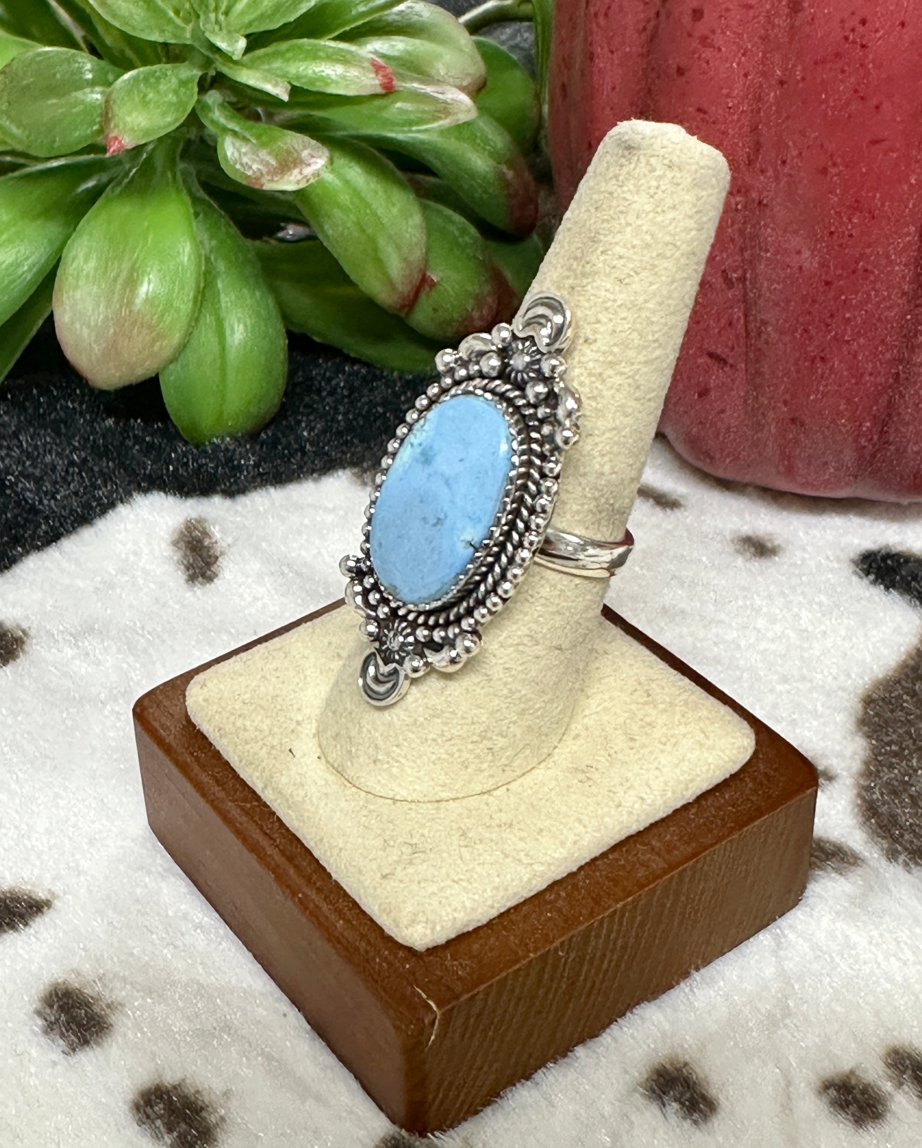 Southwest Handmade Golden Hill’s Turquoise & Sterling Silver Ring Size 7.75