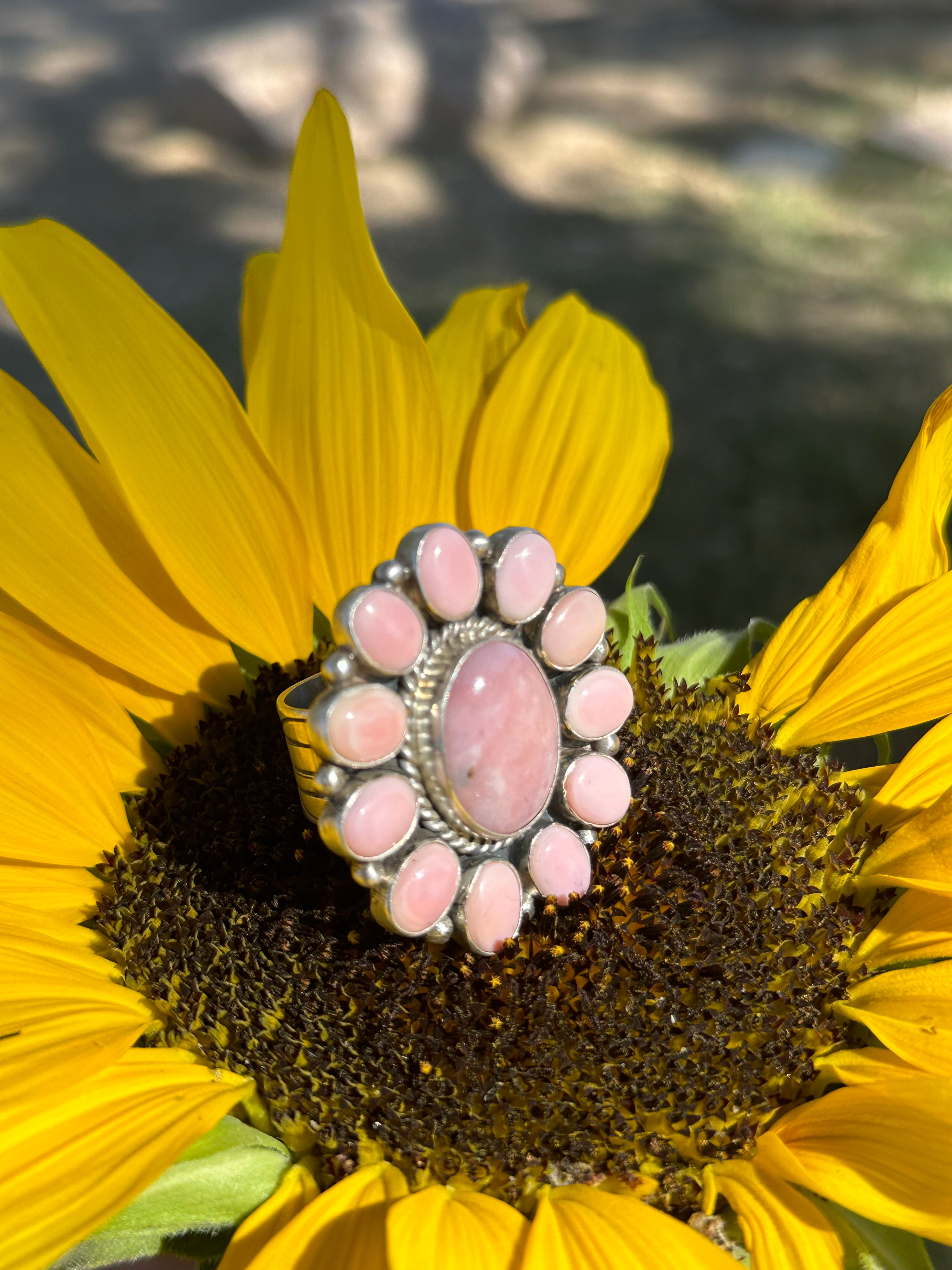 Virginia Becenti Pink Conch & Sterling Silver Adjustable Cluster Ring