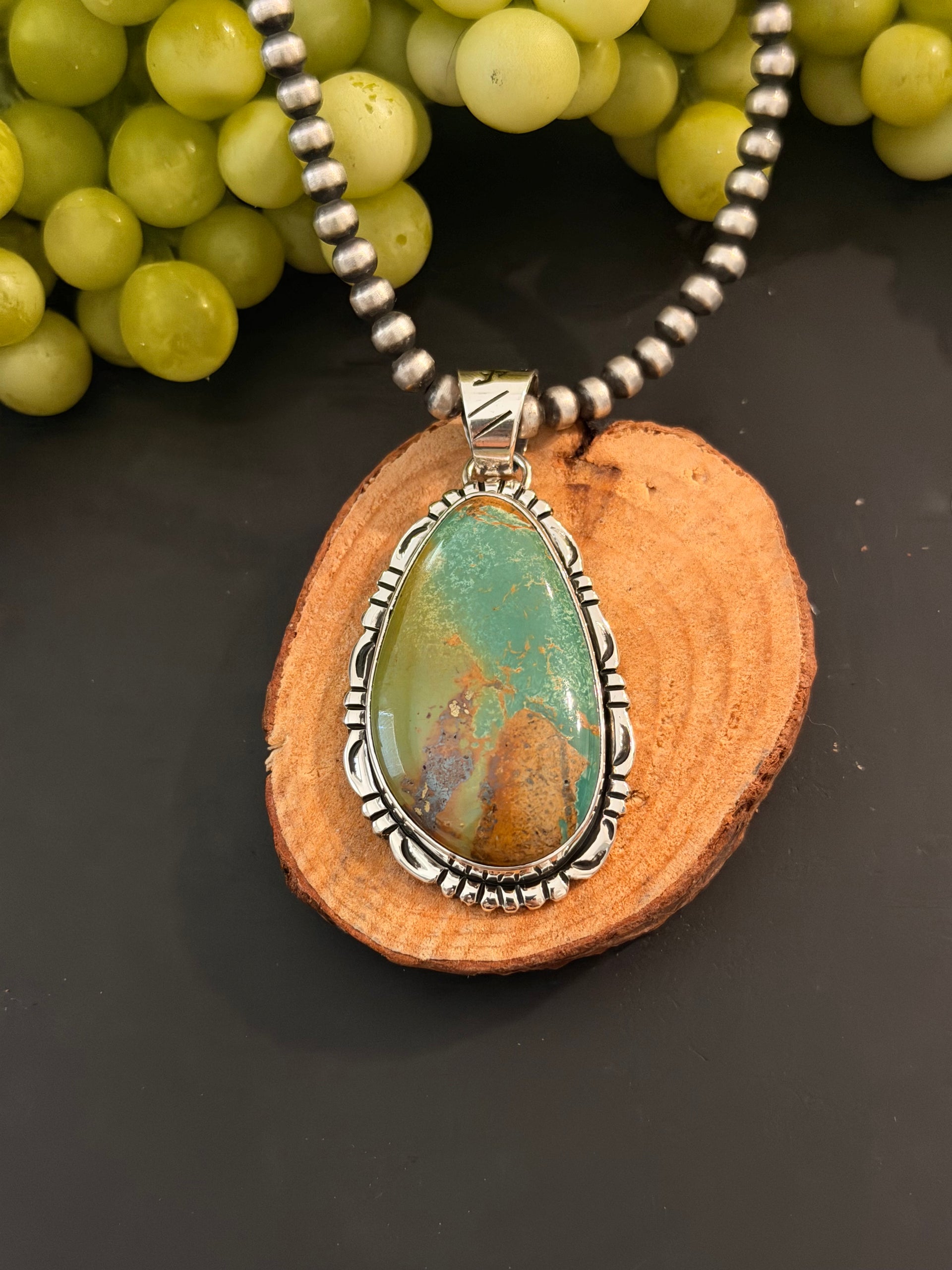 Navajo Made Fox Turquoise & Sterling Silver Pendant