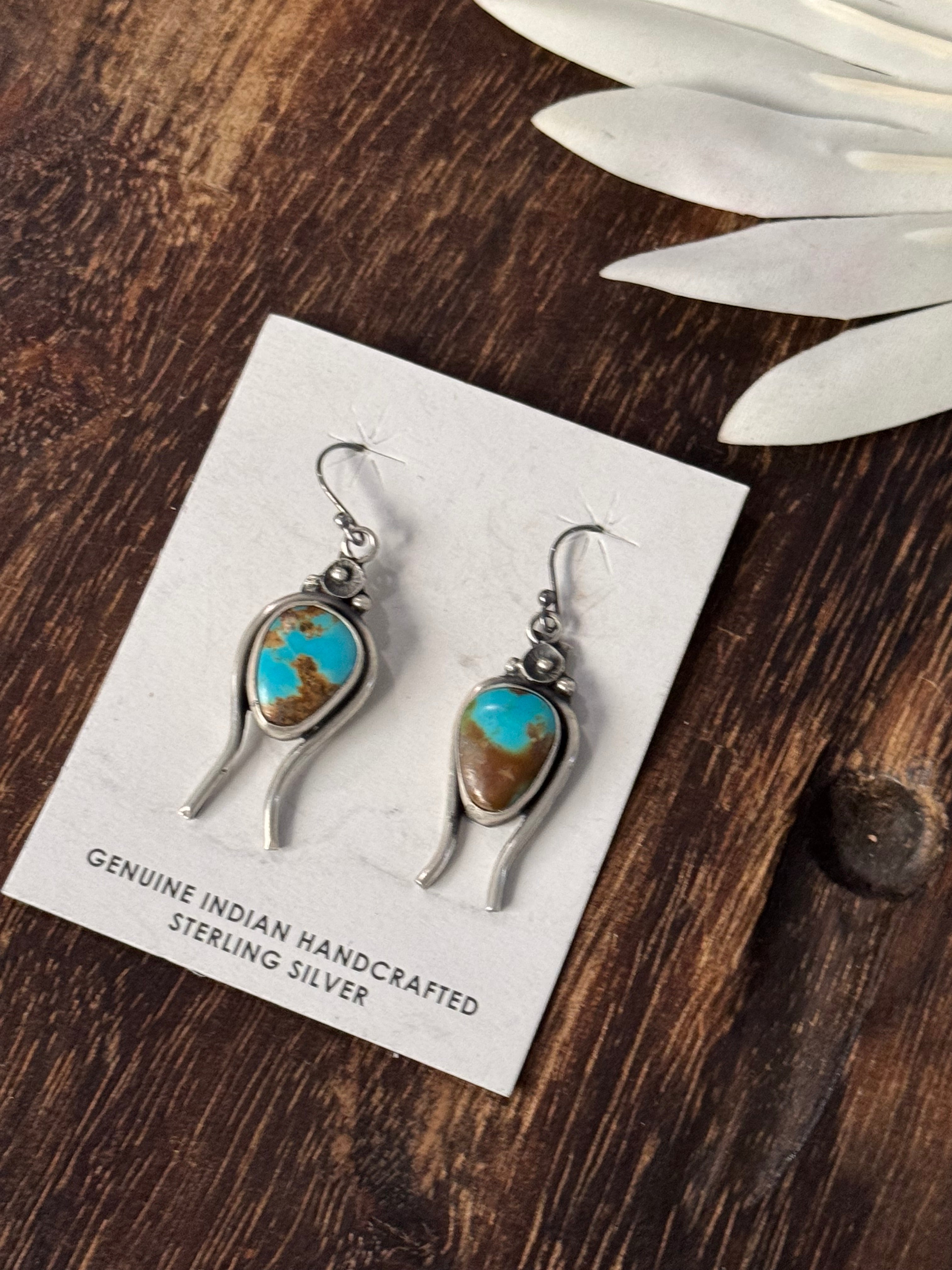 Navajo Made Kingman Turquoise & Sterling Silver Dangle Earrings