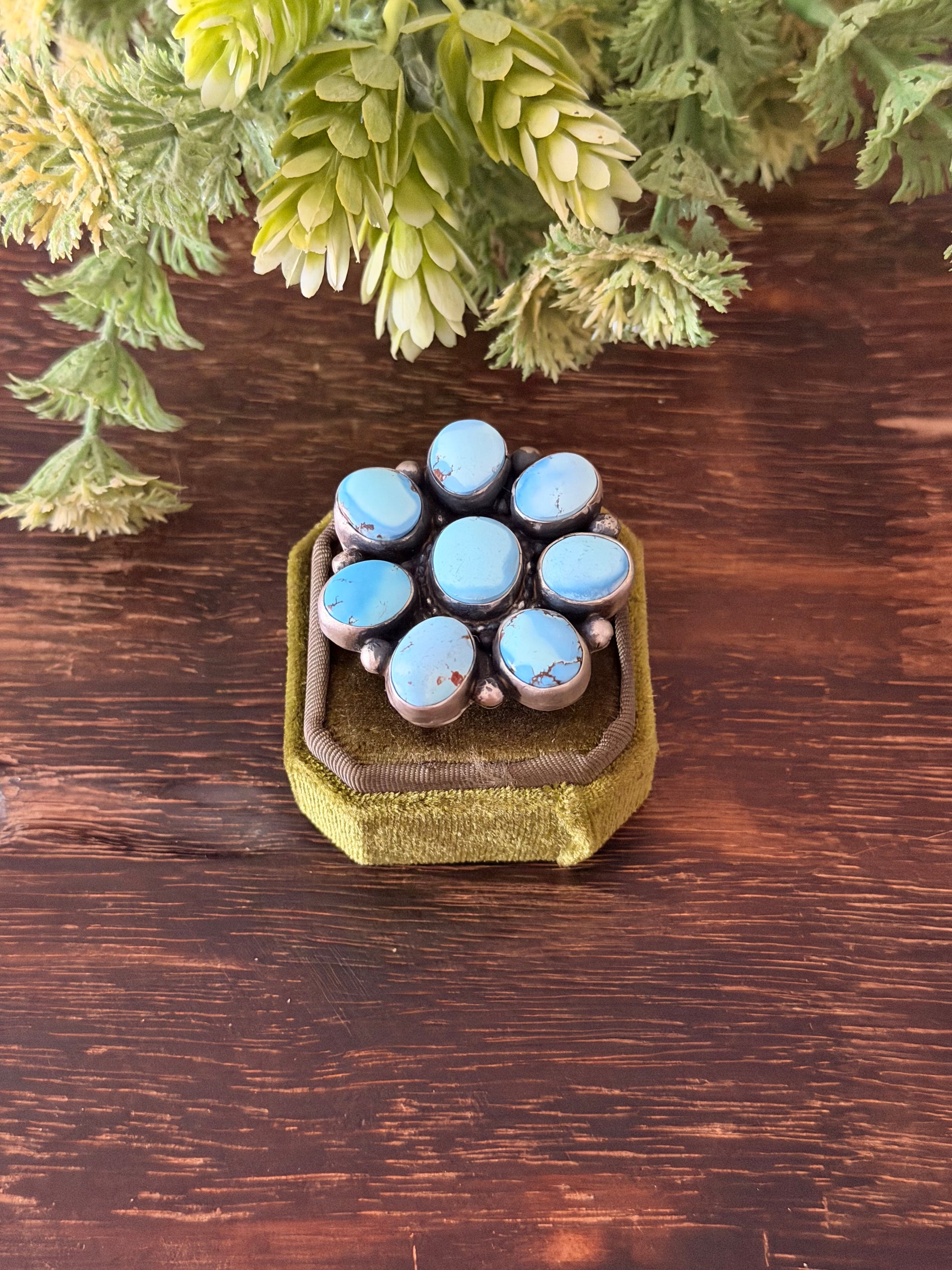Travis Jim Golden Hills Turquoise & Sterling Silver Adjustable Cluster Ring