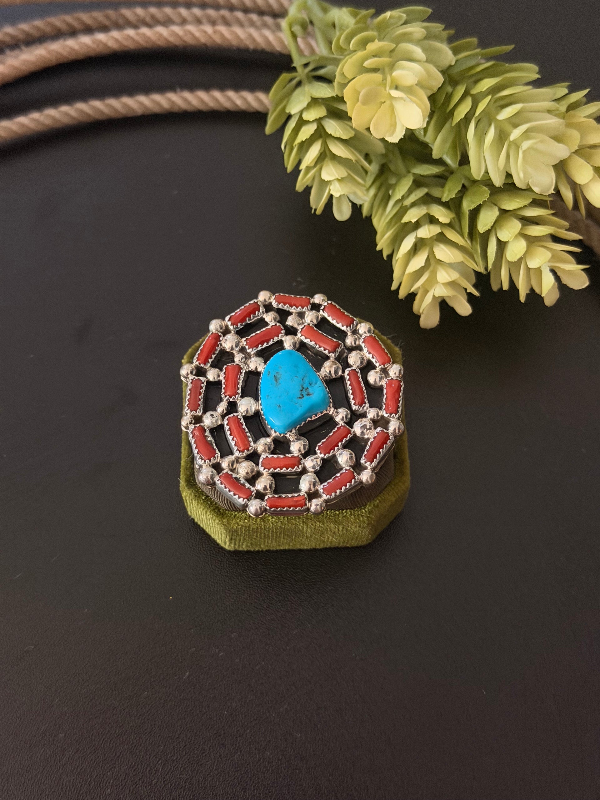 Navajo Made Multi Stone & Sterling Silver Cluster Adjustable Ring