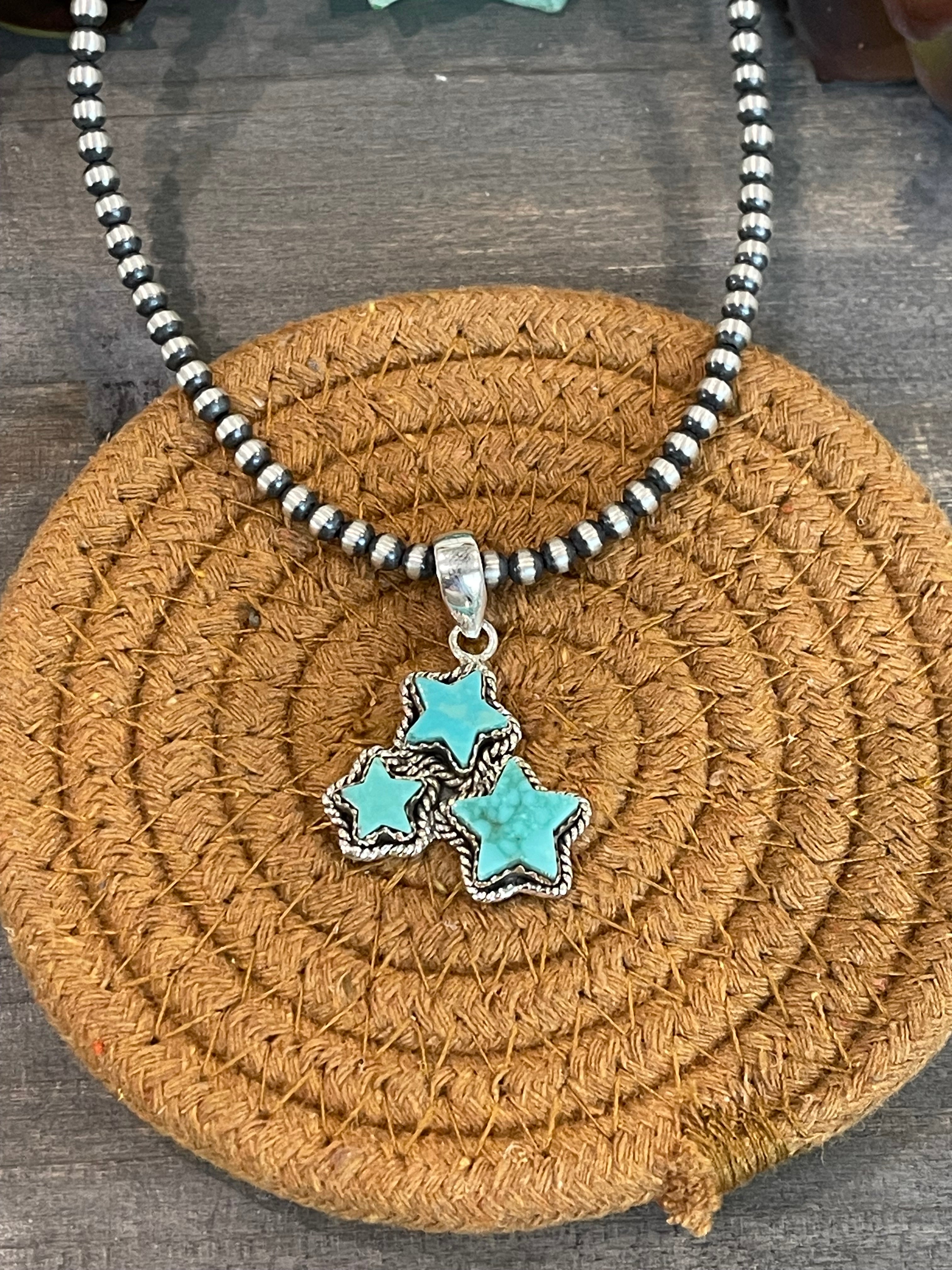 Southwest Handmade Kingman Turquoise & Sterling Silver Star Pendant